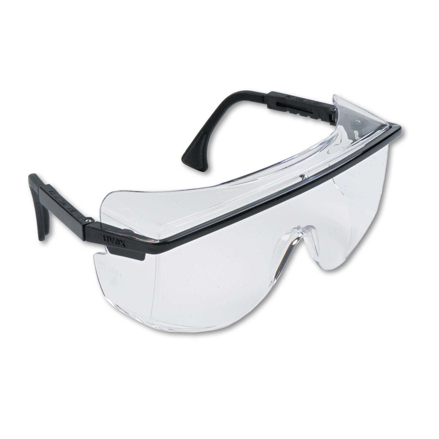 Astro OTG 3001 Wraparound Safety Glasses, Black Plastic Frame, Clear Lens -