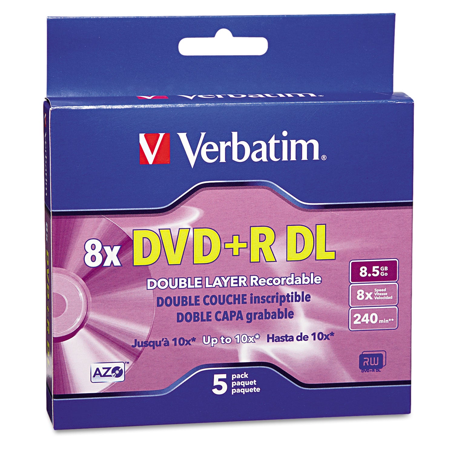 DVD+R Dual-Layer Recordable Disc, 8.5 GB, 8x, Jewel Case, Silver, 5/Pack -
