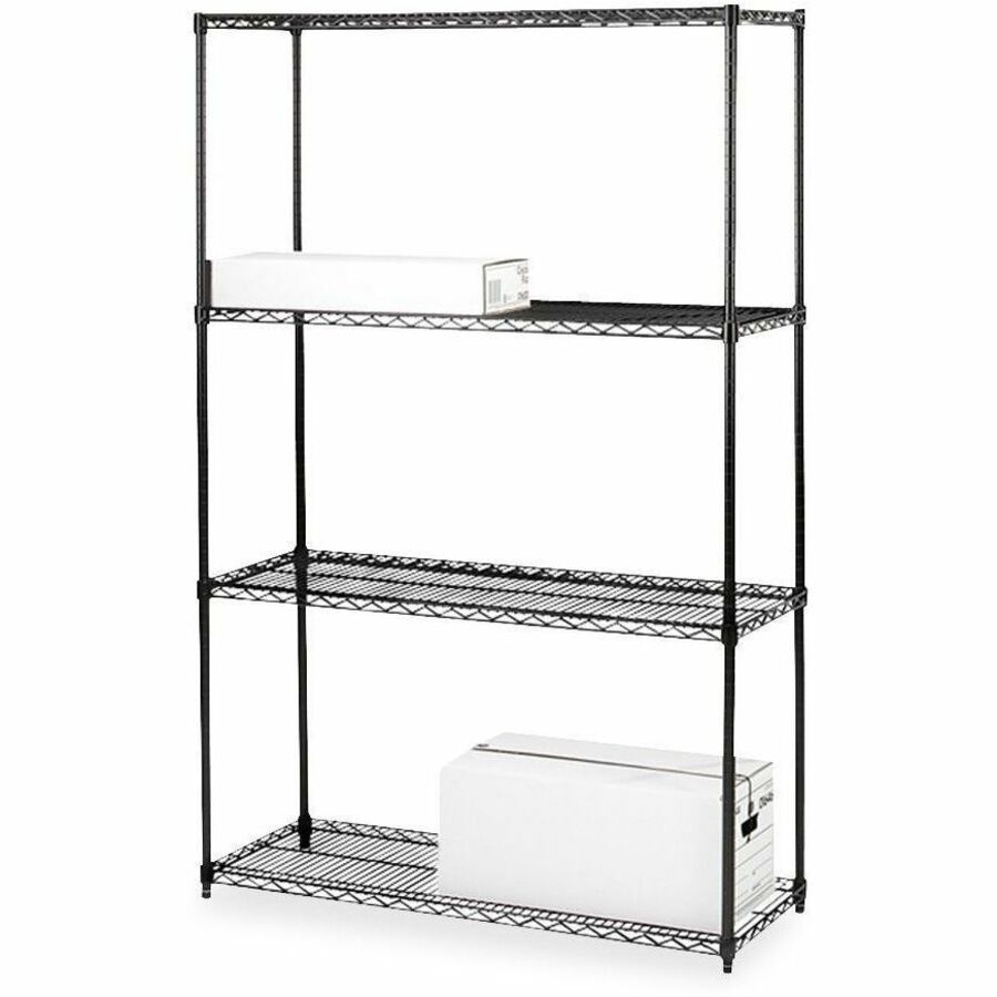 Lorell Industrial Wire Starter Shelving Unit - 4 Shelf(ves) - 4 Tier(s) - 72" Height x 36" Width x 18" Depth - Powder Coated - Black - Steel - 1 Each -