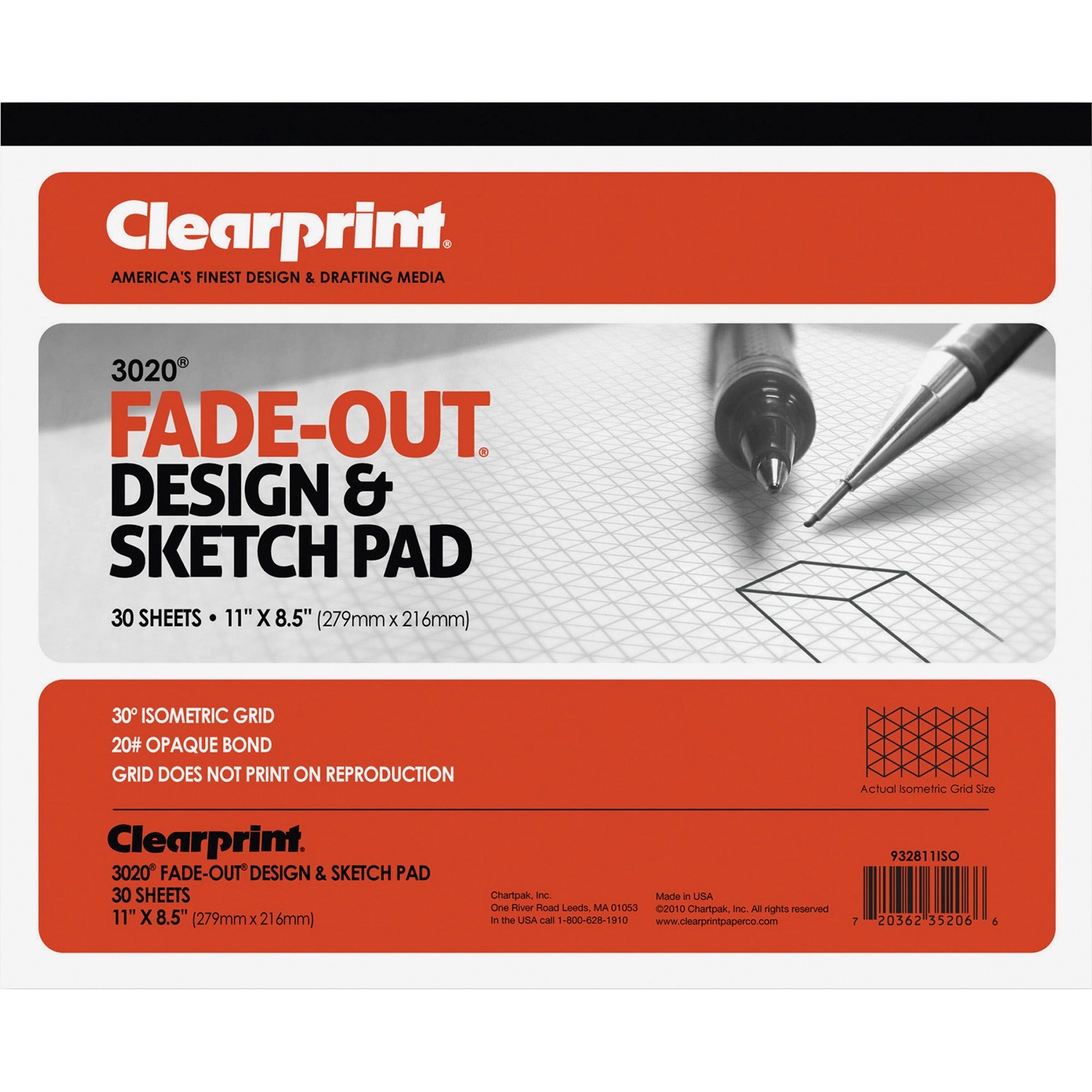 Clearprint Isometric Grid Paper Pad - Letter - 30 Sheets - 20 lb Basis Weight - Letter - 8 1/2" x 11" - White Paper - 1 / Pad -