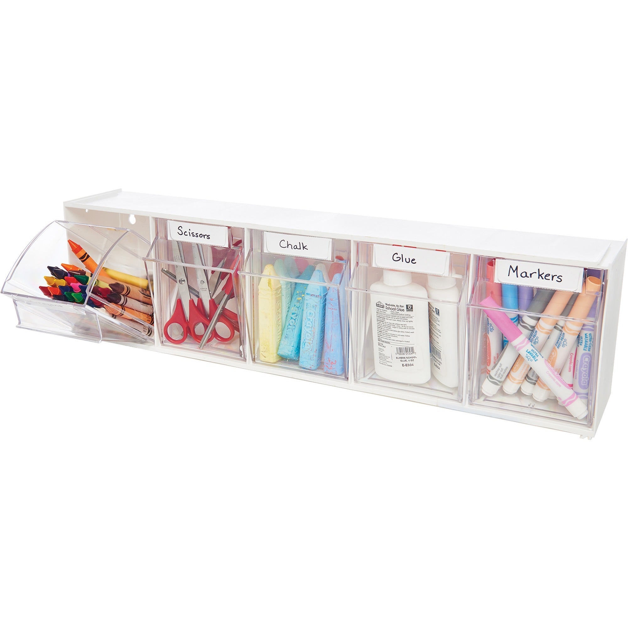 Deflecto Tilt Bin Interlocking Multi-Bin Storage Organizer - 5 Compartment(s) - 6.5" Height x 23.6" Width x 5.3" DepthDesktop - White - 1 Each -