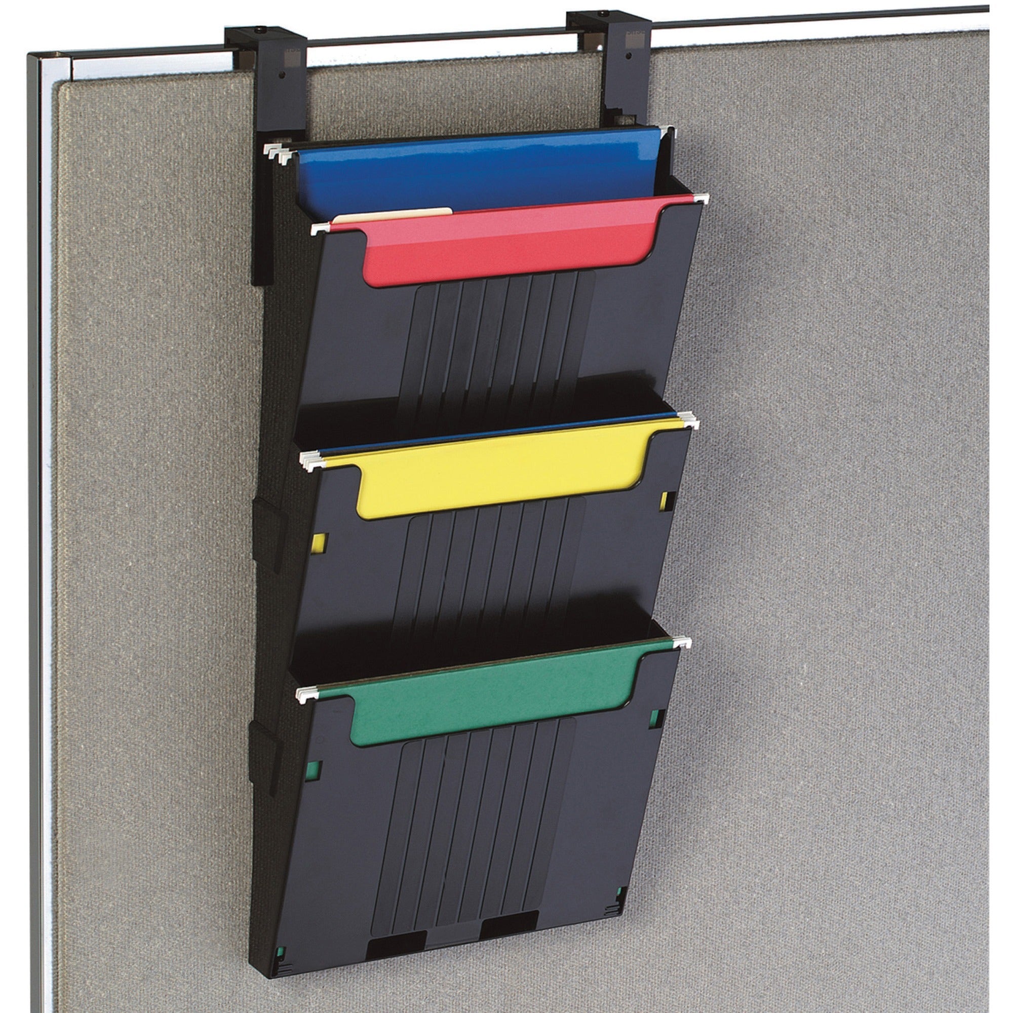 Deflecto Partition Pocket System - 3 Pocket(s) - 25" Height x 12.6" Width x 3.9" Depth - Black - 3 / Set -