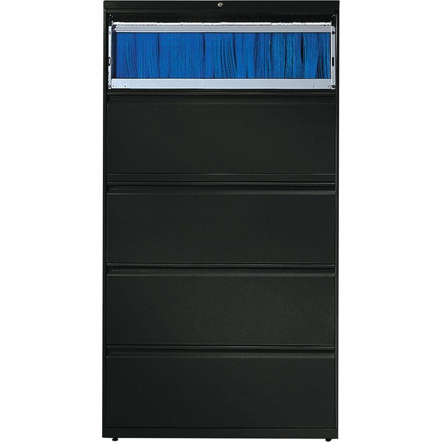 HON 800 Series Lateral File - 5-Drawer - 36" x 19.3" x 67" - 2 x Shelf(ves) - 5 x Drawer(s) - Legal, Letter - Lateral - Security Lock - Black - Baked Enamel - Steel - Recycled -