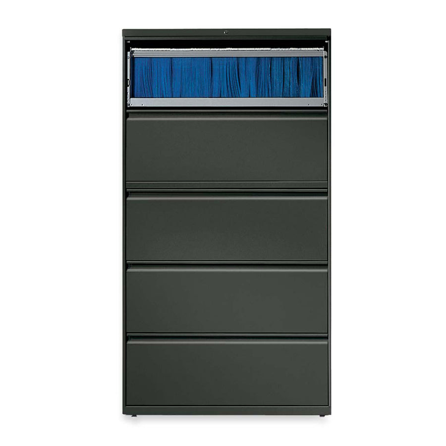 HON Brigade 800 Series 5-Drawer Lateral - 36" x 18" x 64.3" - 2 x Shelf(ves) - 5 x Drawer(s) for File - A4, Legal, Letter - Lateral - Interlocking, Durable, Leveling Glide, Recessed Handle, Ball-bearing Suspension - Charcoal - Baked Enamel - Steel - -