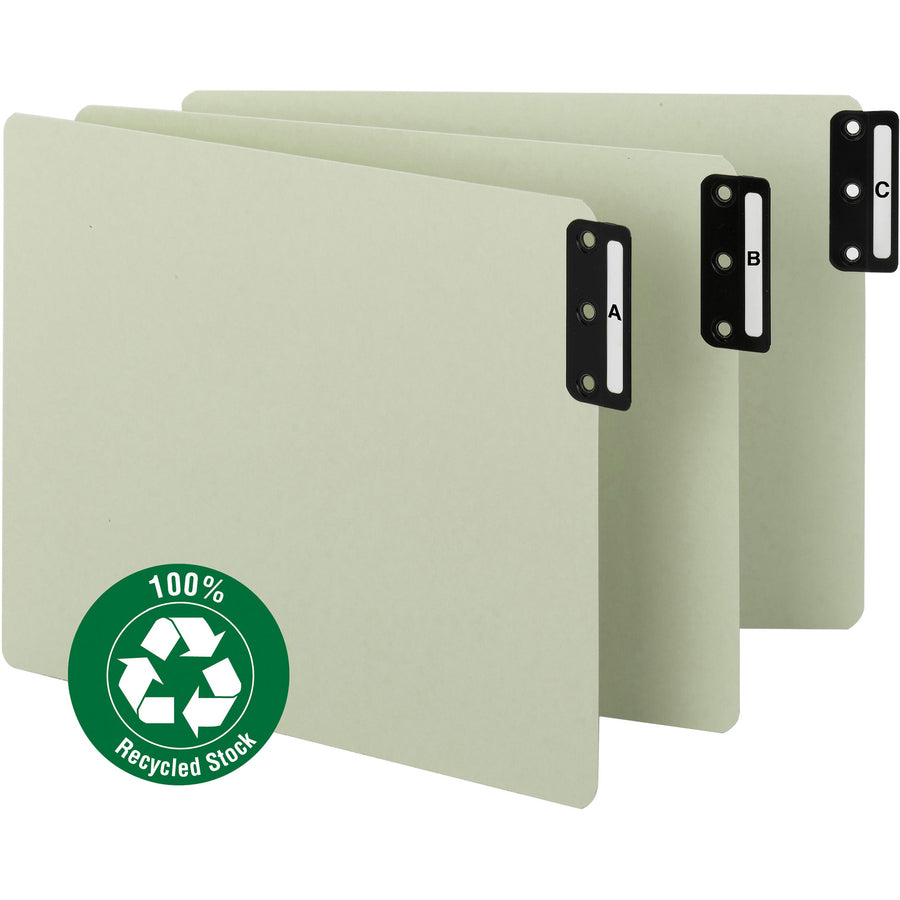 Smead 100% Recycled Filing Guides with Vertical Extra-Wide Blank Tab - Printed Tab(s) - Character - A-Z - 25 Tab(s)/Set0.50" Tab Width - Letter - Gray Metal, Green Pressboard Tab(s) - Recycled - 25 / Set -