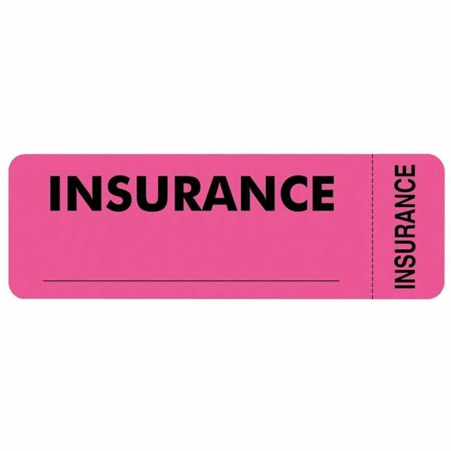 Tabbies INSURANCE Labels - 3" Width x 1" Length - Pink - 250 / Roll - 250 / Roll -