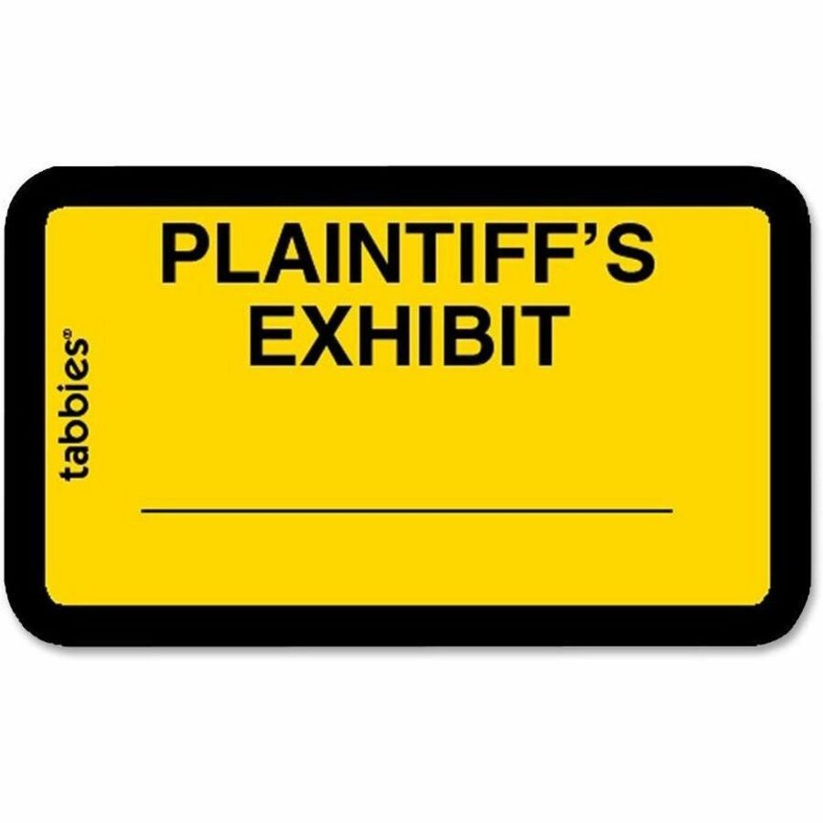 Tabbies Plaintiff's Exhibit Legal File Labels - 1 5/8" Width x 1" Length - Yellow - 252 / Pack -