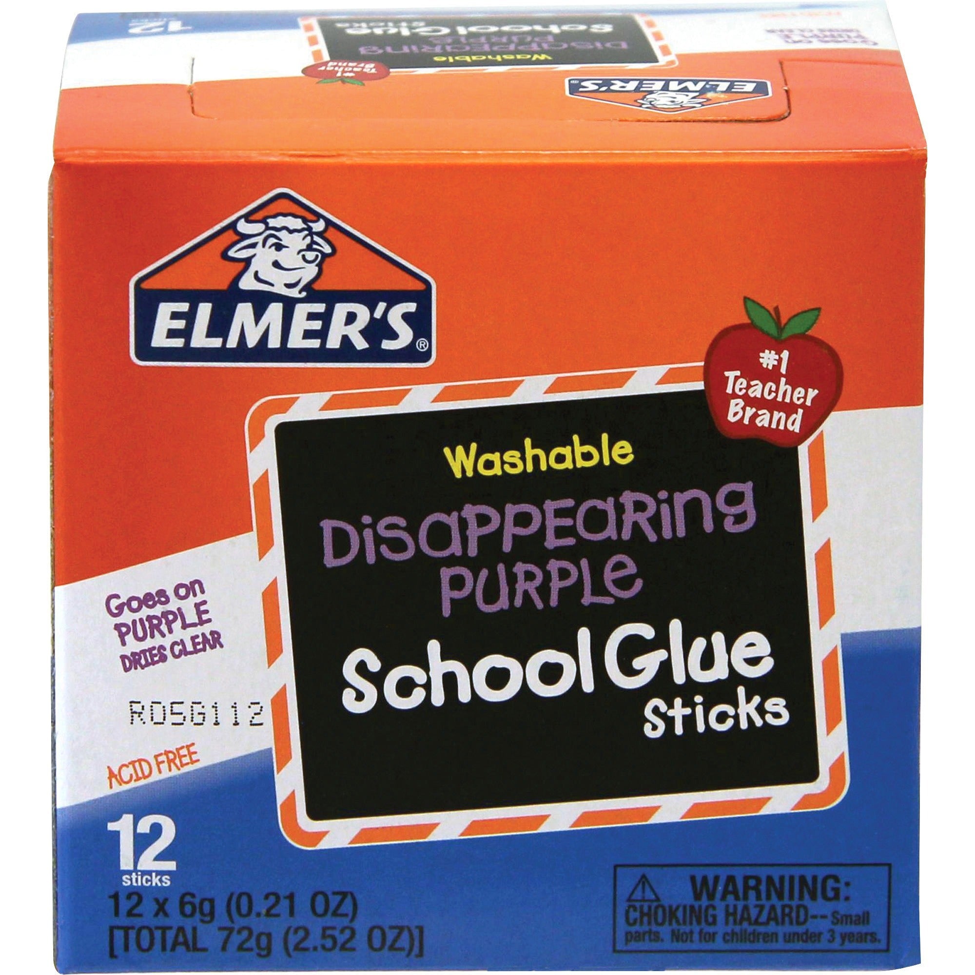 Elmer's Washable Nontoxic Glue Sticks - 0.21 oz - 12 / Box - Purple -