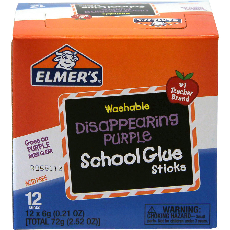 Elmer's Washable Nontoxic Glue Sticks - 0.21 oz - 12 / Box - Purple -