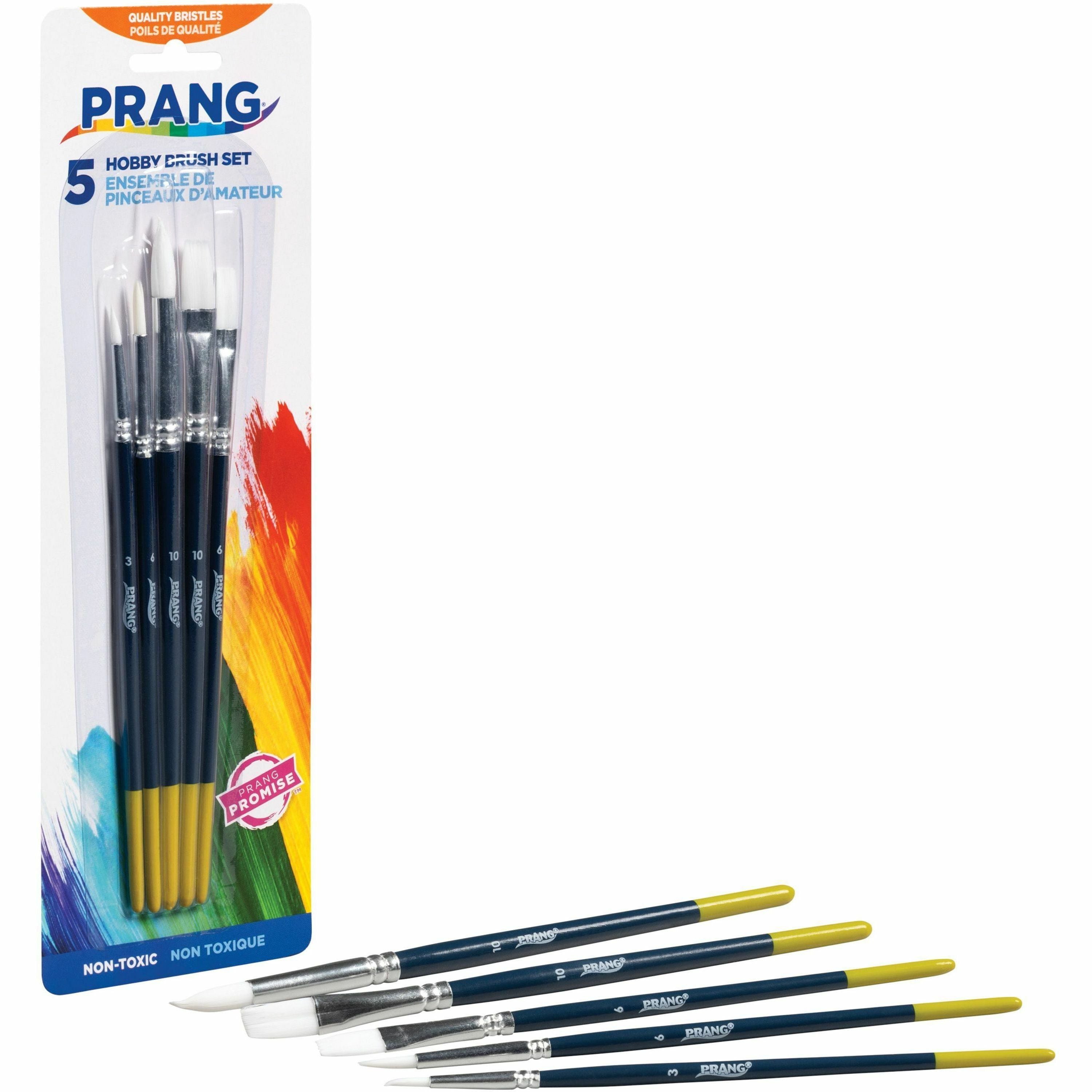 Prang Multipurpose Hobby Brush Set - 5 Brush(es) - Assorted Wood Red Handle - Aluminum Ferrule -