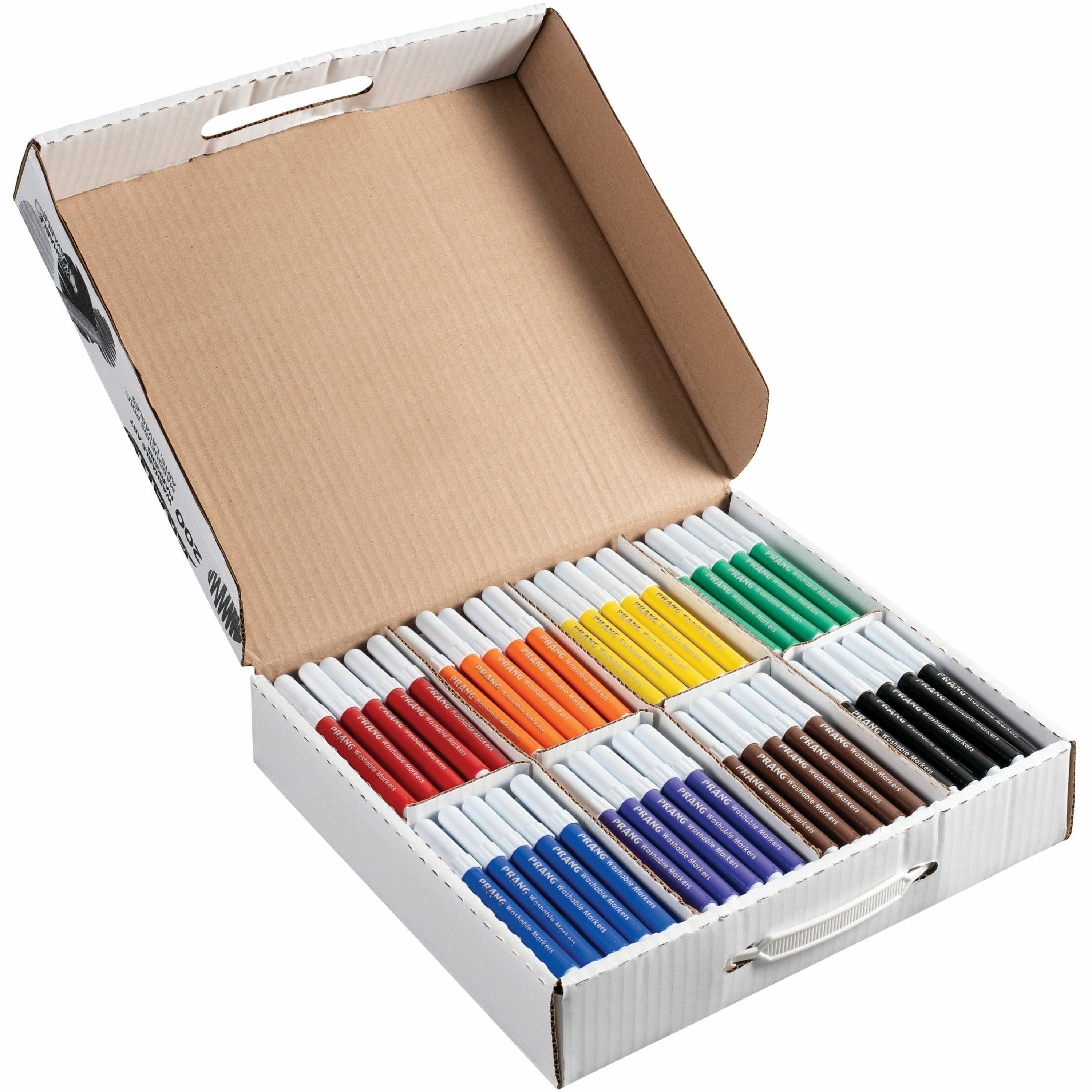 Prang Bullet Tip Washable Master Pack Art Markers - Bullet Marker Point Style - Violet, Black, Green, Orange, Purple, Yellow, Red, Brown Water Based Ink - White Barrel - 8 / Case -