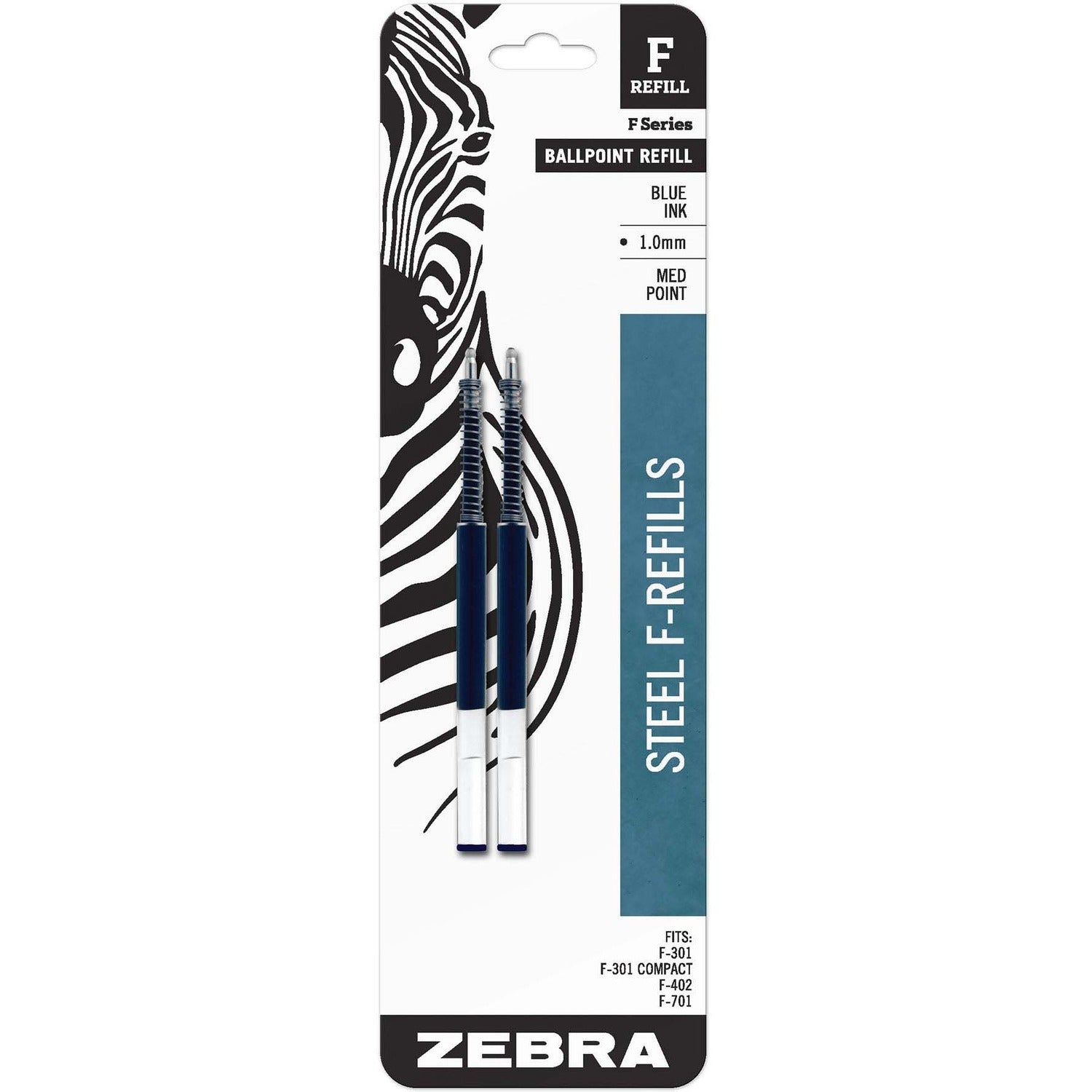 Zebra STEEL 7 Series F Refill Medium Point Ballpoint - Medium Point - Blue Ink - 2 / Pack -
