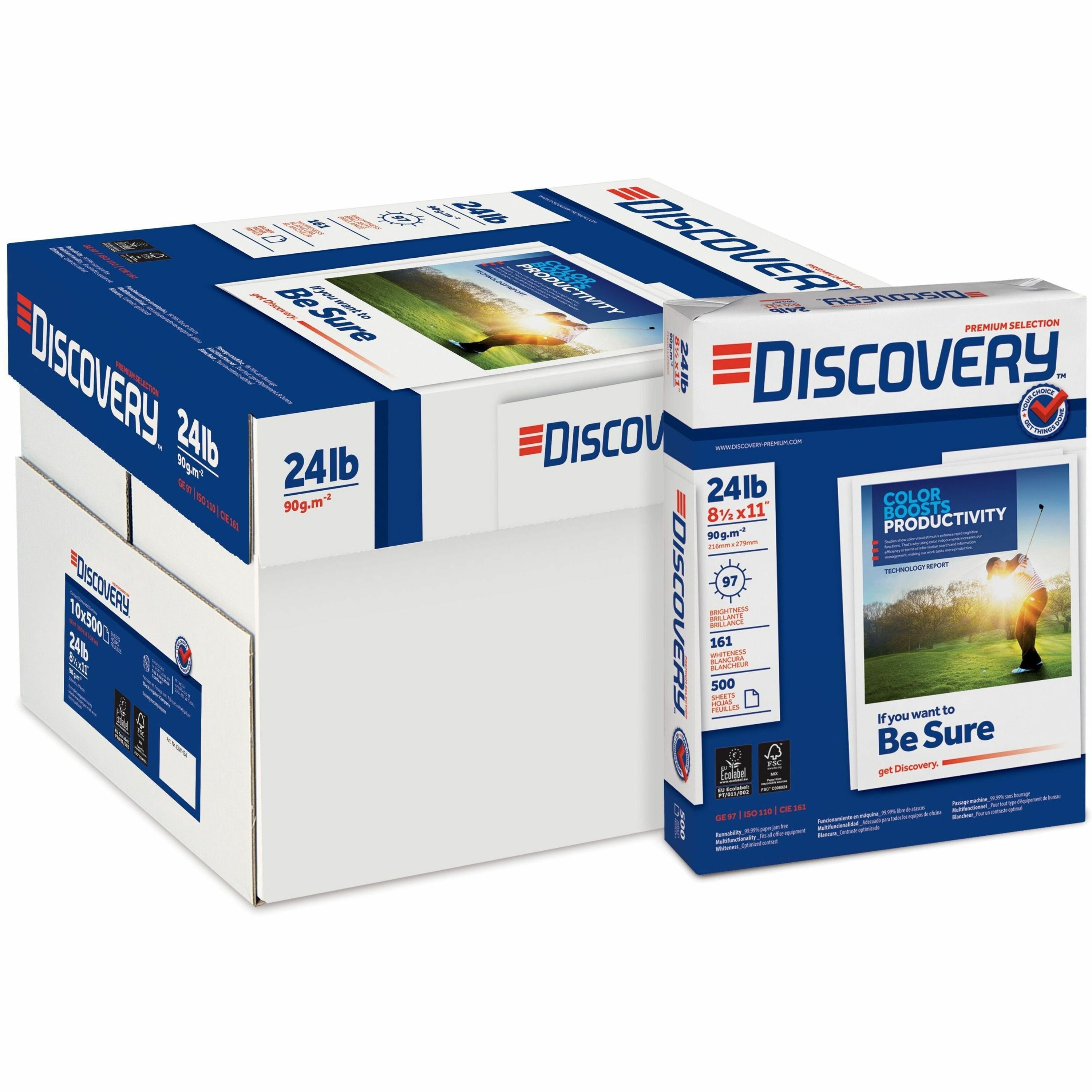 Discovery Premium Multipurpose Paper - Anti-Jam - White - 97 Brightness - Letter - 8 1/2" x 11" - 24 lb Basis Weight - 5000 / Carton - Excellent Ink Absorption - White -