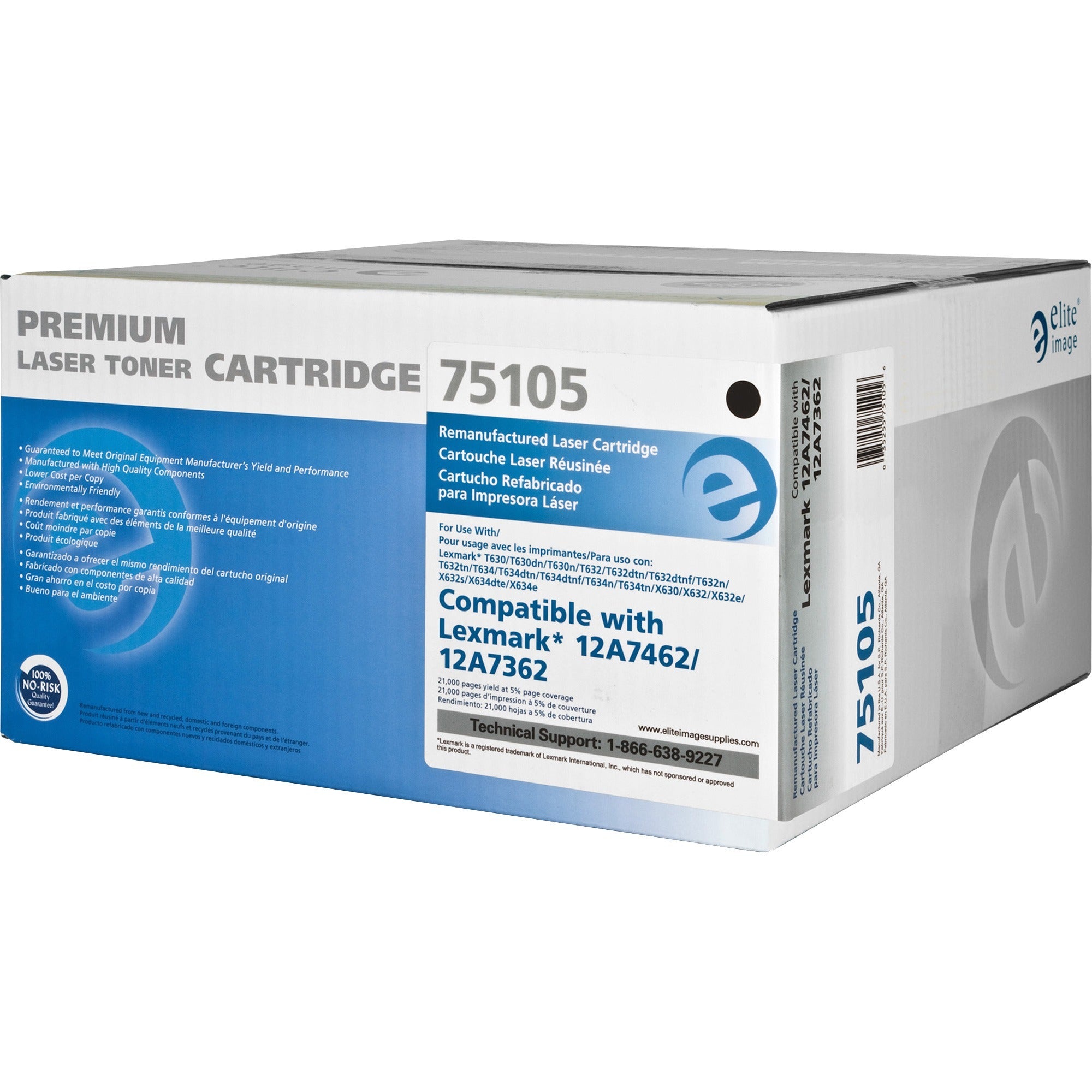 Elite Image Remanufactured Toner Cartridge - Alternative for Lexmark (12A7462) - Laser - 21000 Pages - Black - 1 Each -