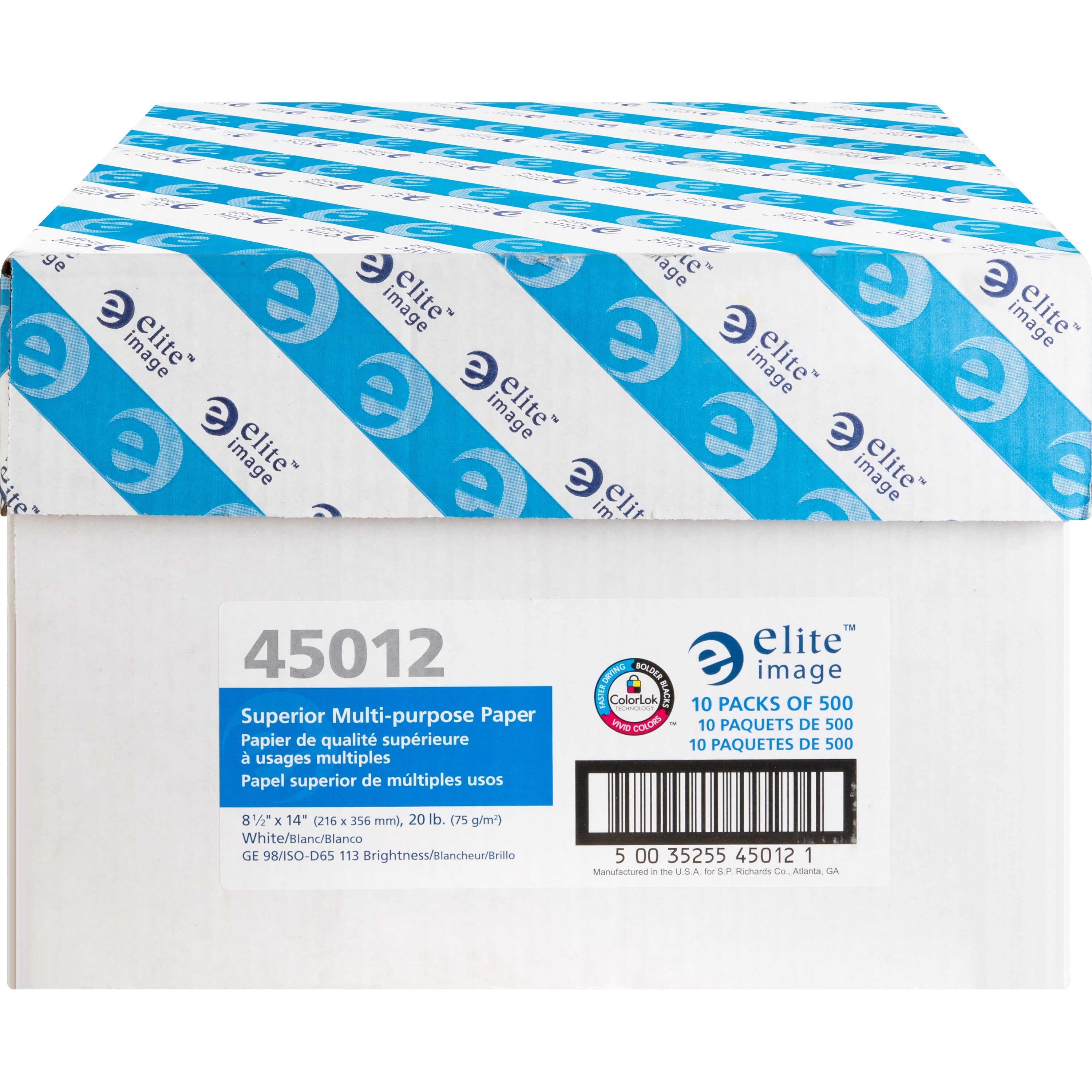 Elite Image Multipurpose Paper - 98 Brightness - Legal - 8 1/2" x 14" - 20 lb Basis Weight - 5000 / Carton - Sustainable Forestry Initiative (SFI) - White -