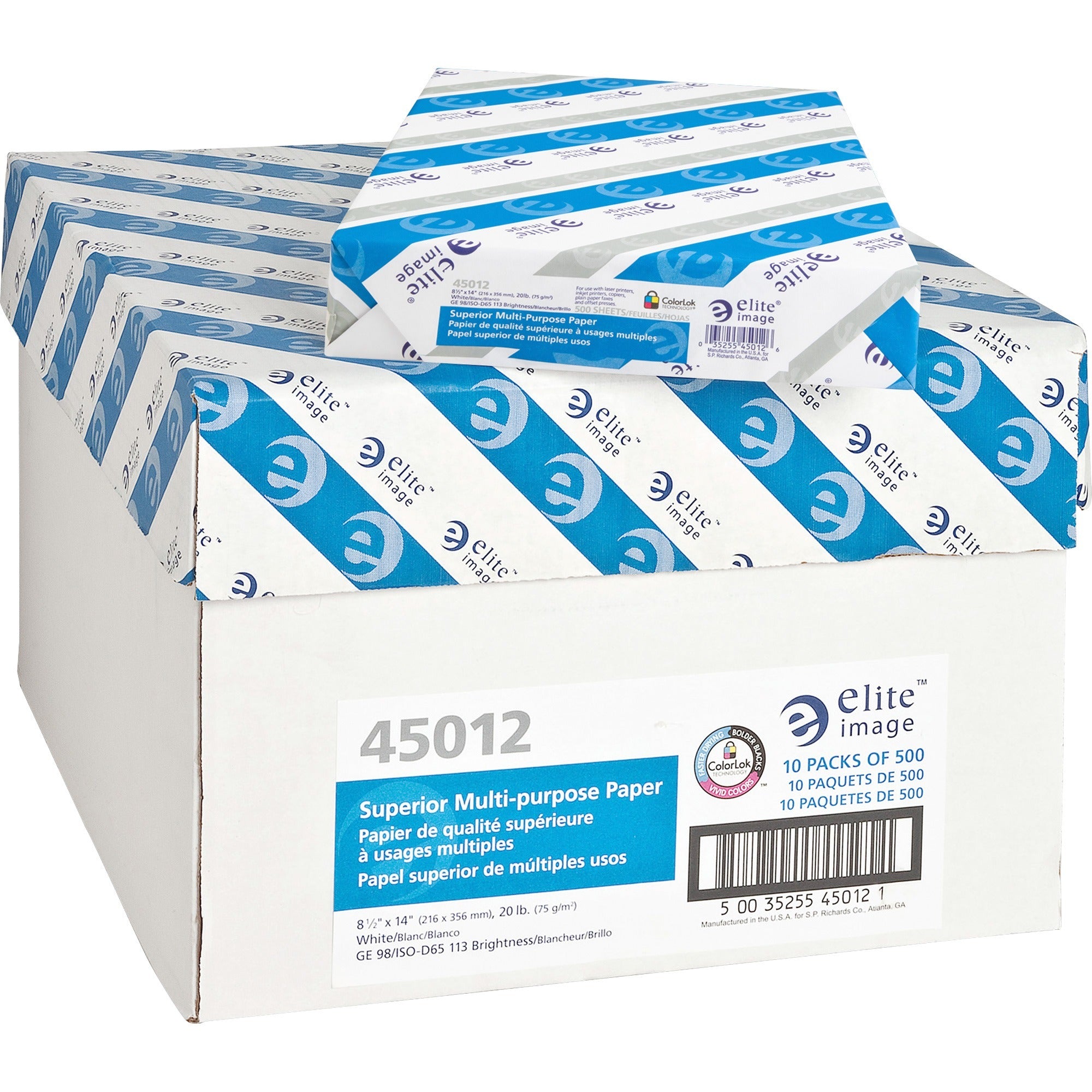 Elite Image Multipurpose Paper - 98 Brightness - Legal - 8 1/2" x 14" - 20 lb Basis Weight - 5000 / Carton - Sustainable Forestry Initiative (SFI) - White -