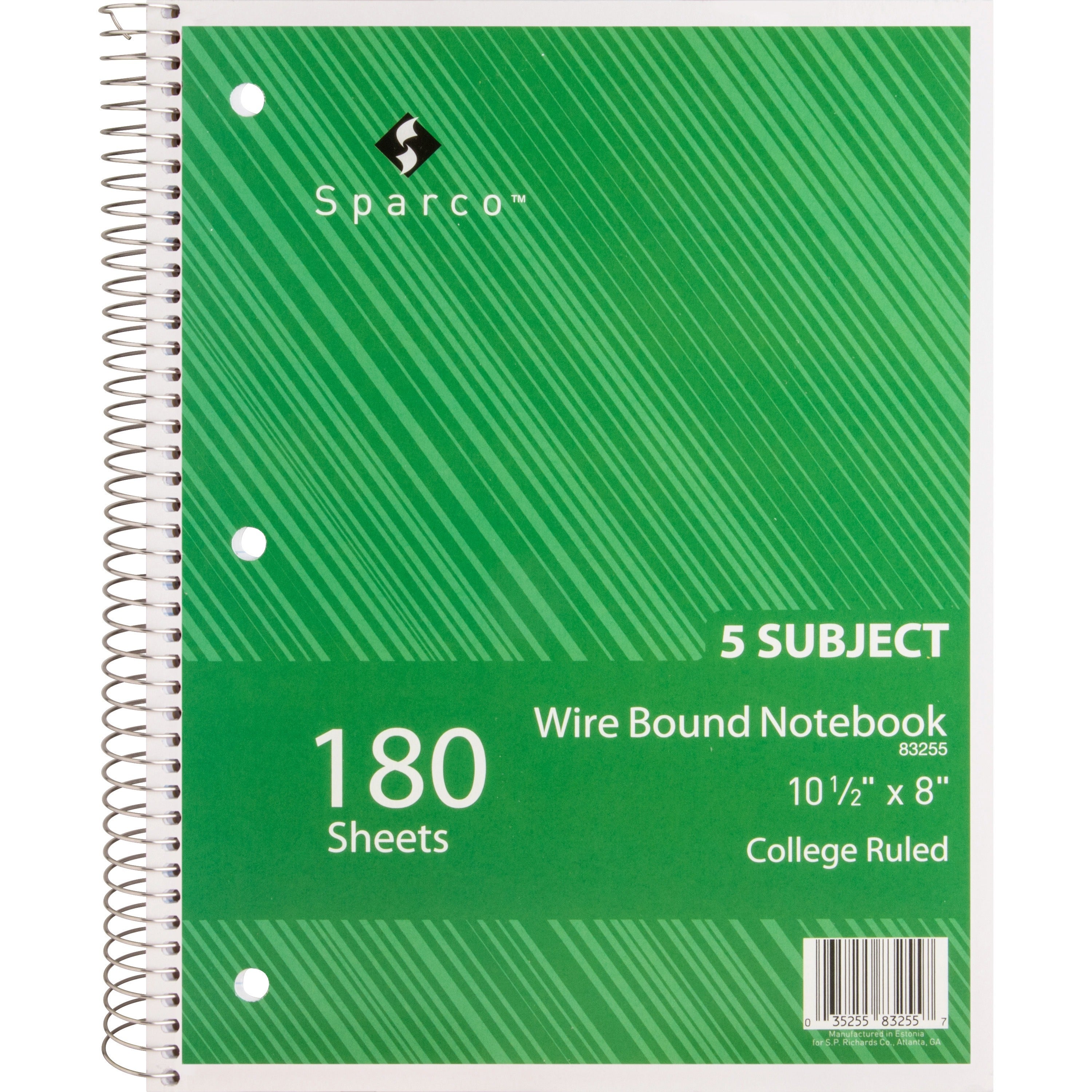 Sparco Wirebound College Ruled Notebooks - 180 Sheets - Wire Bound - College Ruled - Unruled Margin - 8" x 10 1/2" - Assorted Paper - AssortedChipboard Cover - Resist Bleed-through, Subject, Stiff-back, Stiff-cover - 1 Each -
