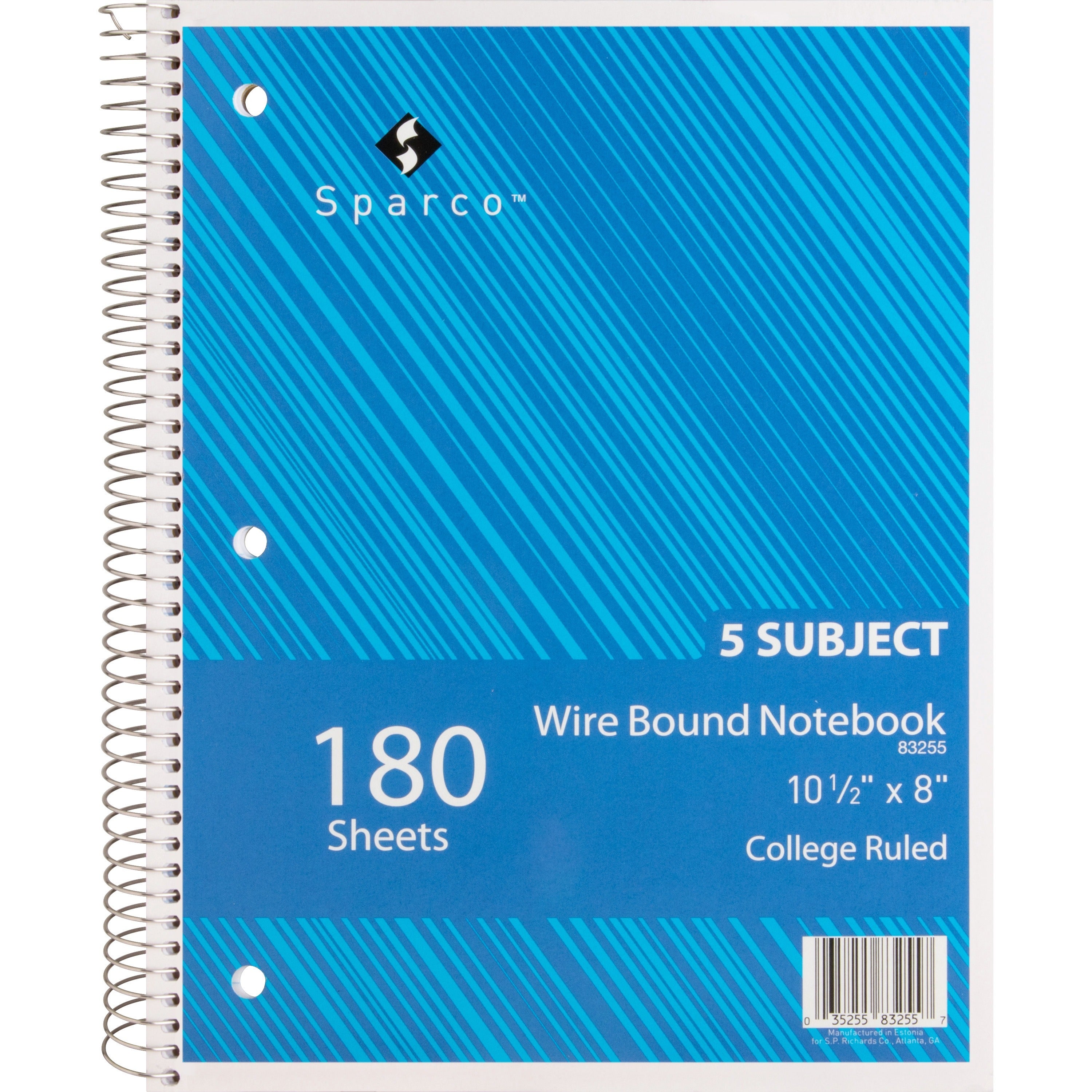 Sparco Wirebound College Ruled Notebooks - 180 Sheets - Wire Bound - College Ruled - Unruled Margin - 8" x 10 1/2" - Assorted Paper - AssortedChipboard Cover - Resist Bleed-through, Subject, Stiff-back, Stiff-cover - 1 Each -