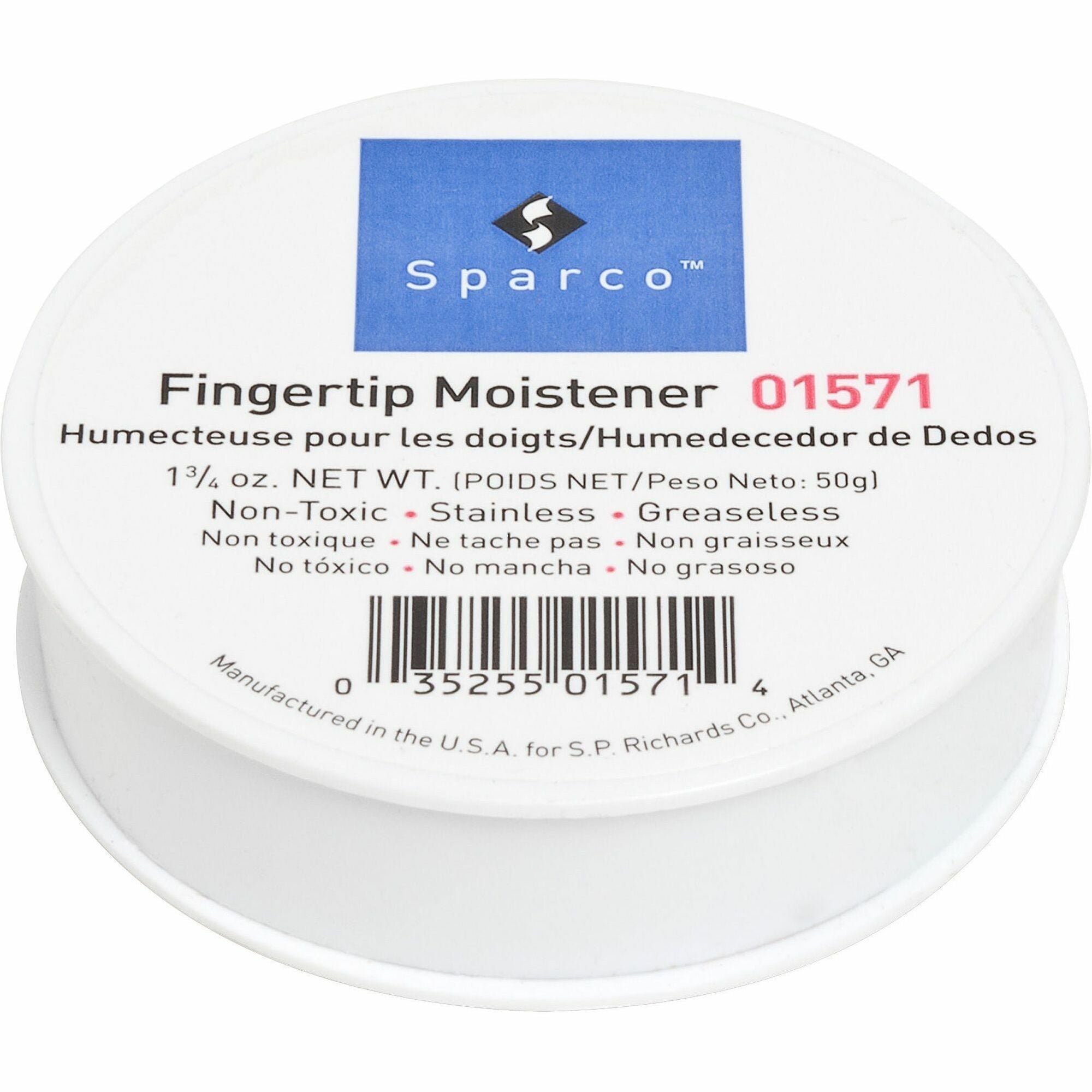 Sparco 1 3/4 Ounce Fingertip Moistener - White - Non-slip, Greaseless, Stainingless, Odorless - 1 Each -