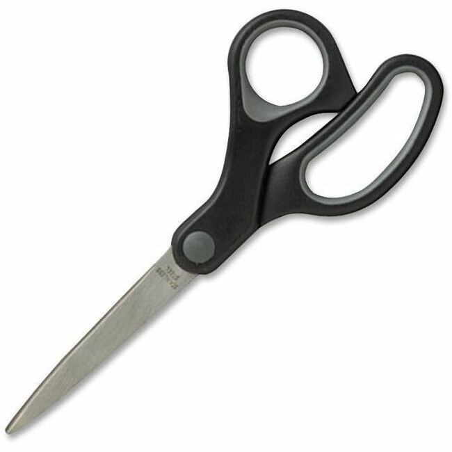 Sparco Straight Scissors w/Rubber Grip Handle - 7" Overall Length - Straight - Stainless Steel - Pointed Tip - Black, Gray - 1 Each -