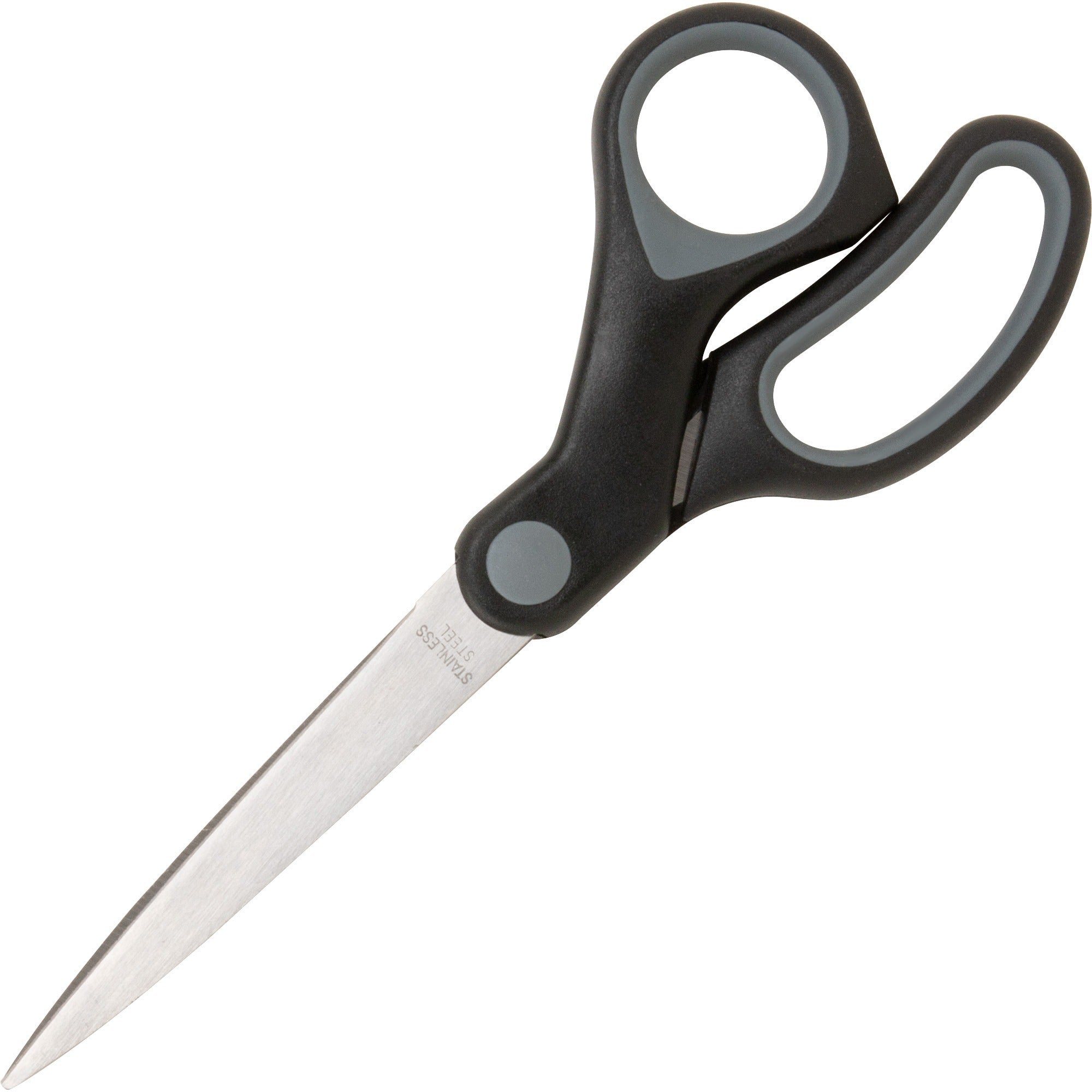 Sparco Straight Scissors w/Rubber Grip Handle - 8" Overall Length - Straight - Stainless Steel - Black, Gray - 1 Each -
