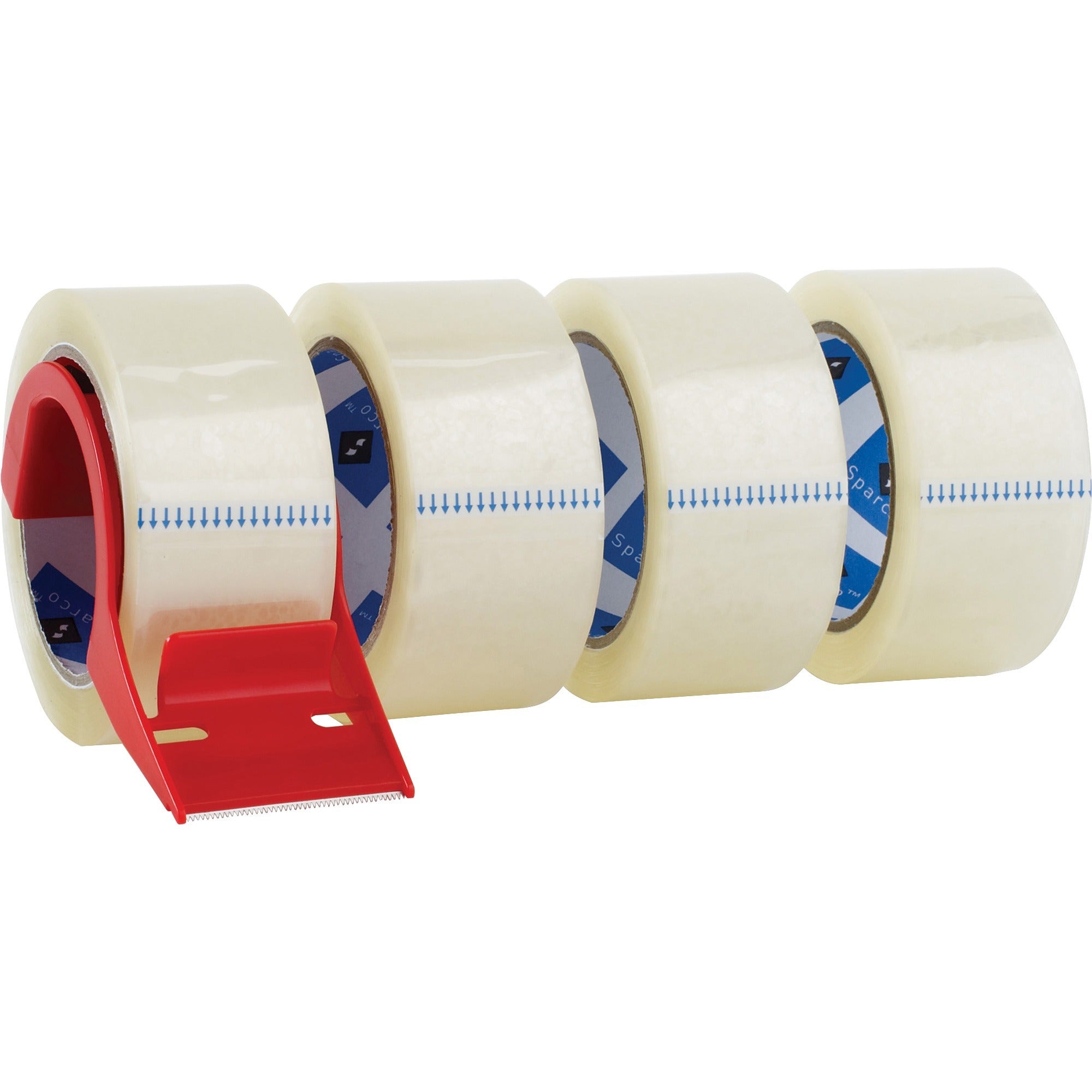 Sparco Heavy-duty Packaging Tape with Dispenser - 55 yd Length x 2" Width - 3" Core - 3 mil - Acrylic Backing - Dispenser Included - Tear Resistant, Split Resistant, Breakage Resistance - For Packing - 4 / Pack - Clear -