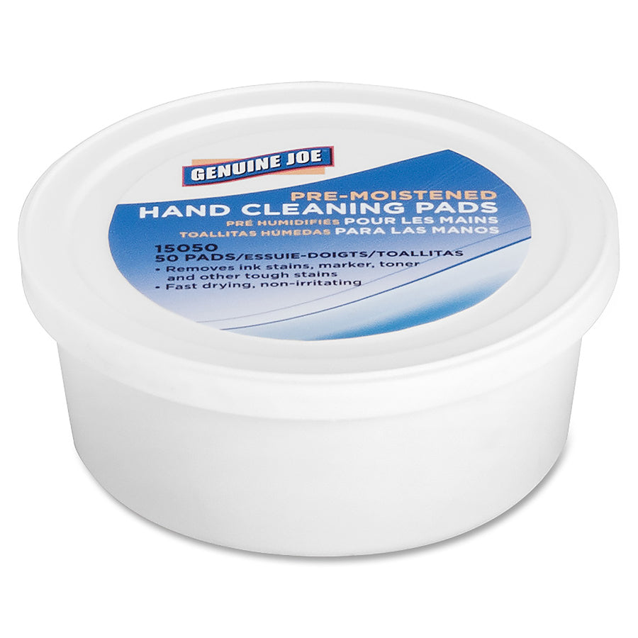 genuine-joe-pre-moistened-hand-cleaning-pads-3-roll-diameter-white-quick-drying-pre-moistened-non-irritating-for-multi-surface-hand-tools-50-per-pack-1-each_gjo15050 - 2