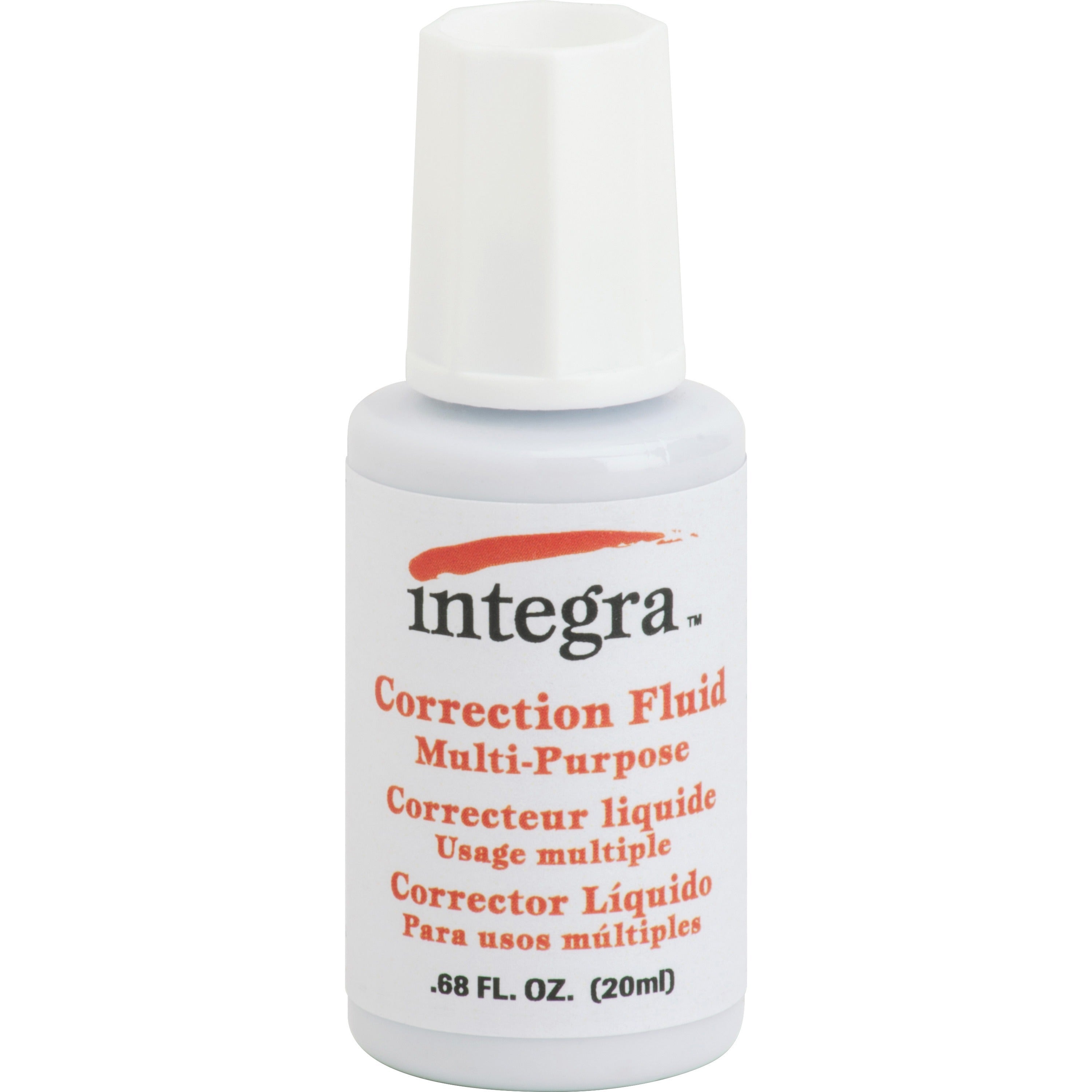 Integra Multipurpose Correction Fluid - Brush Applicator - 22 mL - White - 1 Each -