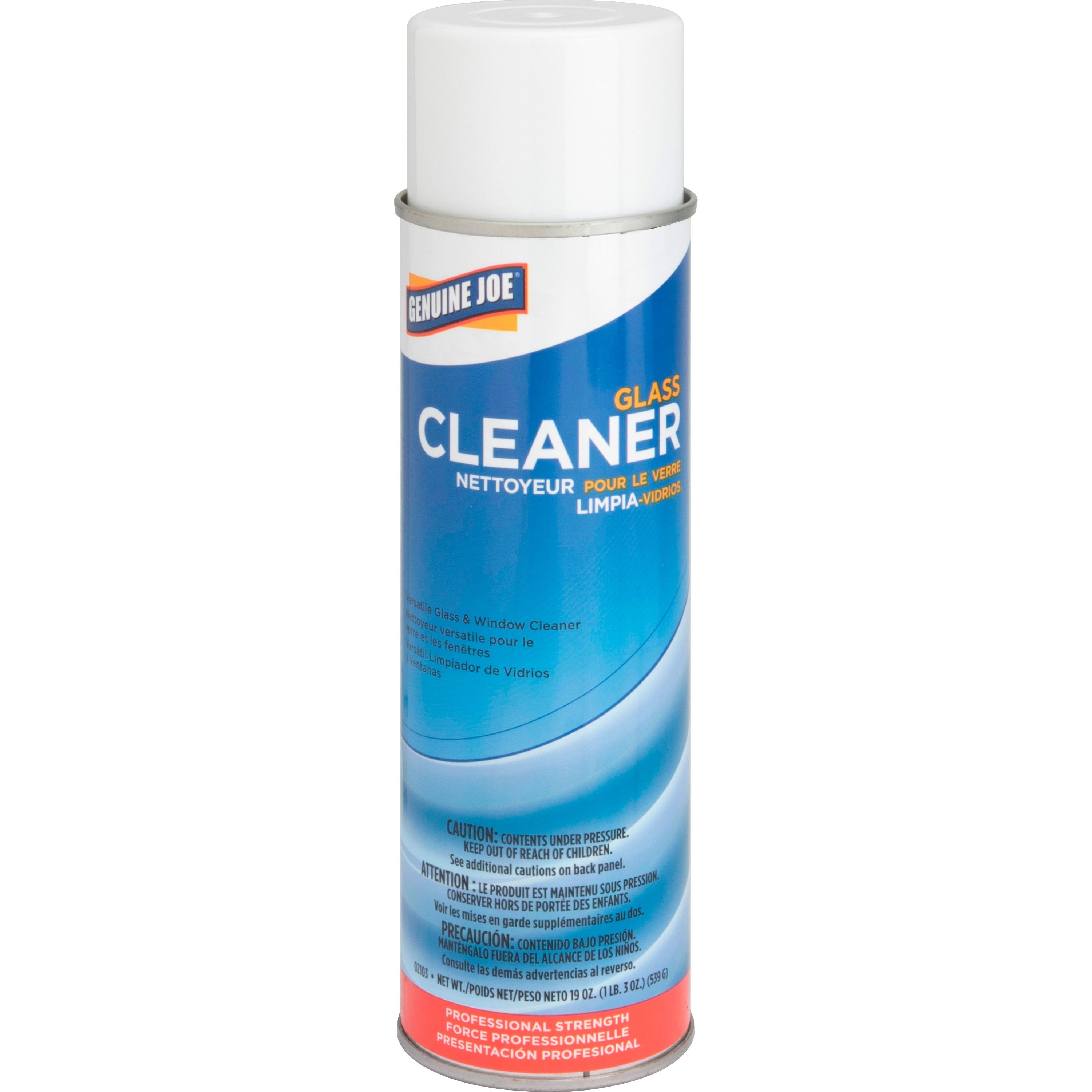 Genuine Joe Glass Cleaner Aerosol - For Mirror, Glass, Window, Tile, Plexiglas, Plastic Surface, Chrome - Ready-To-Use - 19 oz (1.19 lb) - 1 Each - Non-streaking, Non Ammoniated - White -
