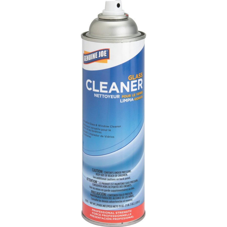 Genuine Joe Glass Cleaner Aerosol - For Mirror, Glass, Window, Tile, Plexiglas, Plastic Surface, Chrome - Ready-To-Use - 19 oz (1.19 lb) - 1 Each - Non-streaking, Non Ammoniated - White -