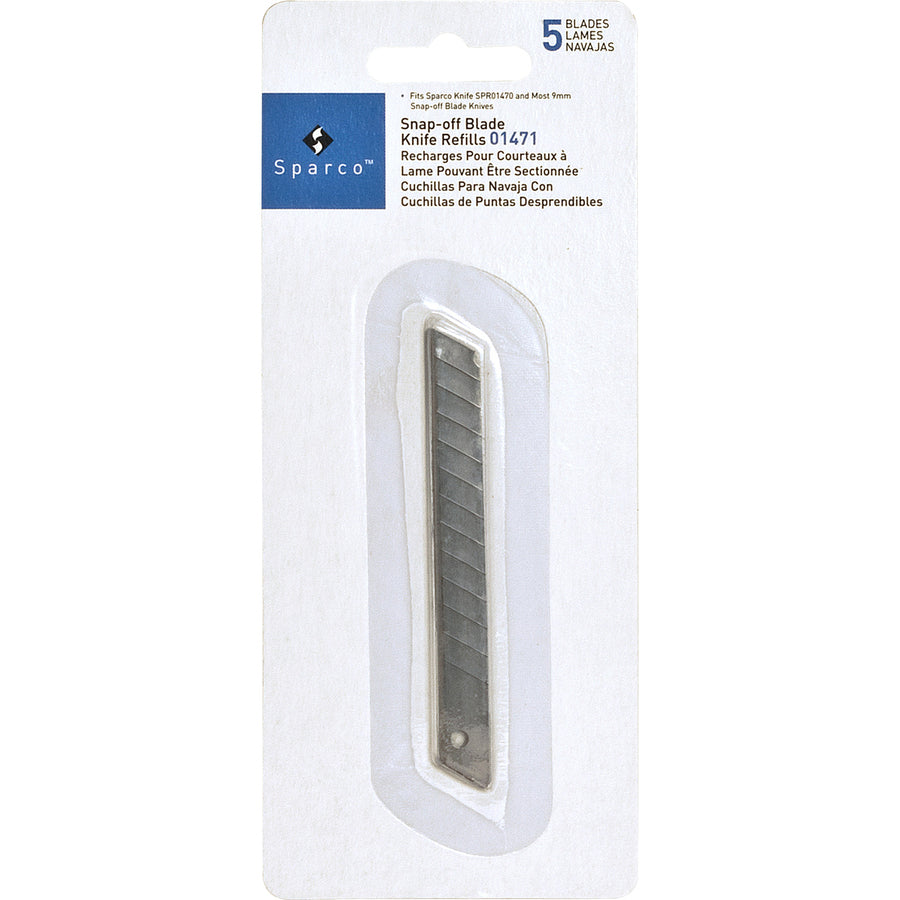 Sparco Fast-Point Snap-Off Blade Knife Refills - 3.25" Length x 0.33" Thickness - Straight Style - Snap-off - Steel - 5 / Pack - Stainless Steel -