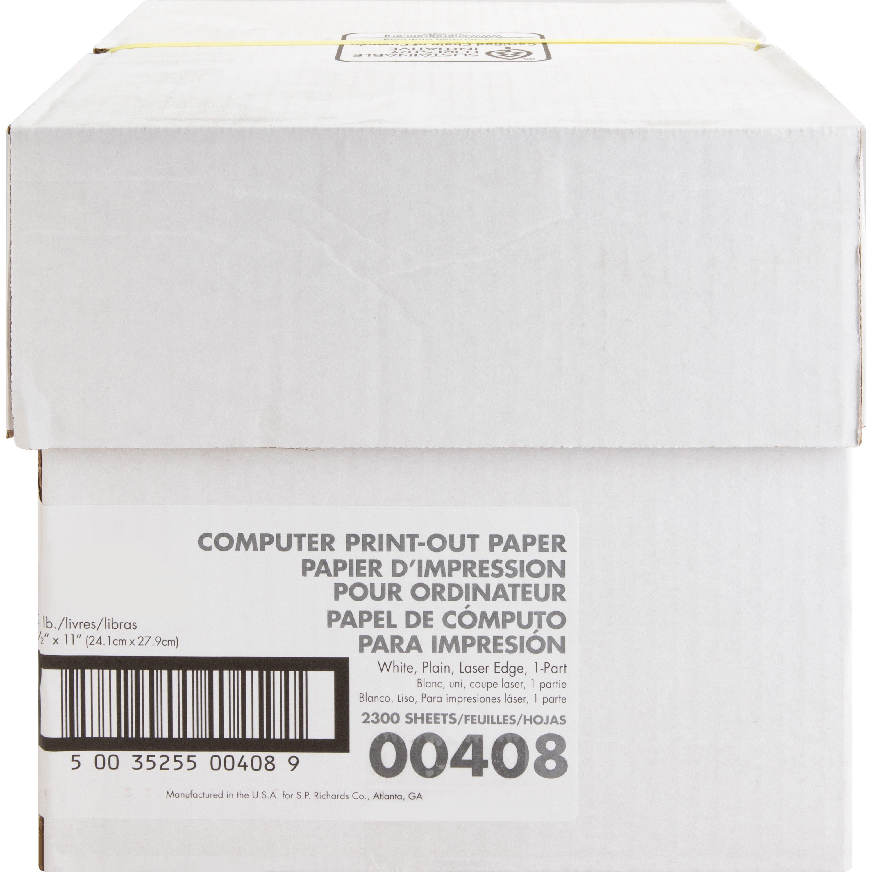 Sparco Perforated Blank Computer Paper - 8 1/2" x 11" - 20 lb Basis Weight - 230 / Carton - Perforated - White -