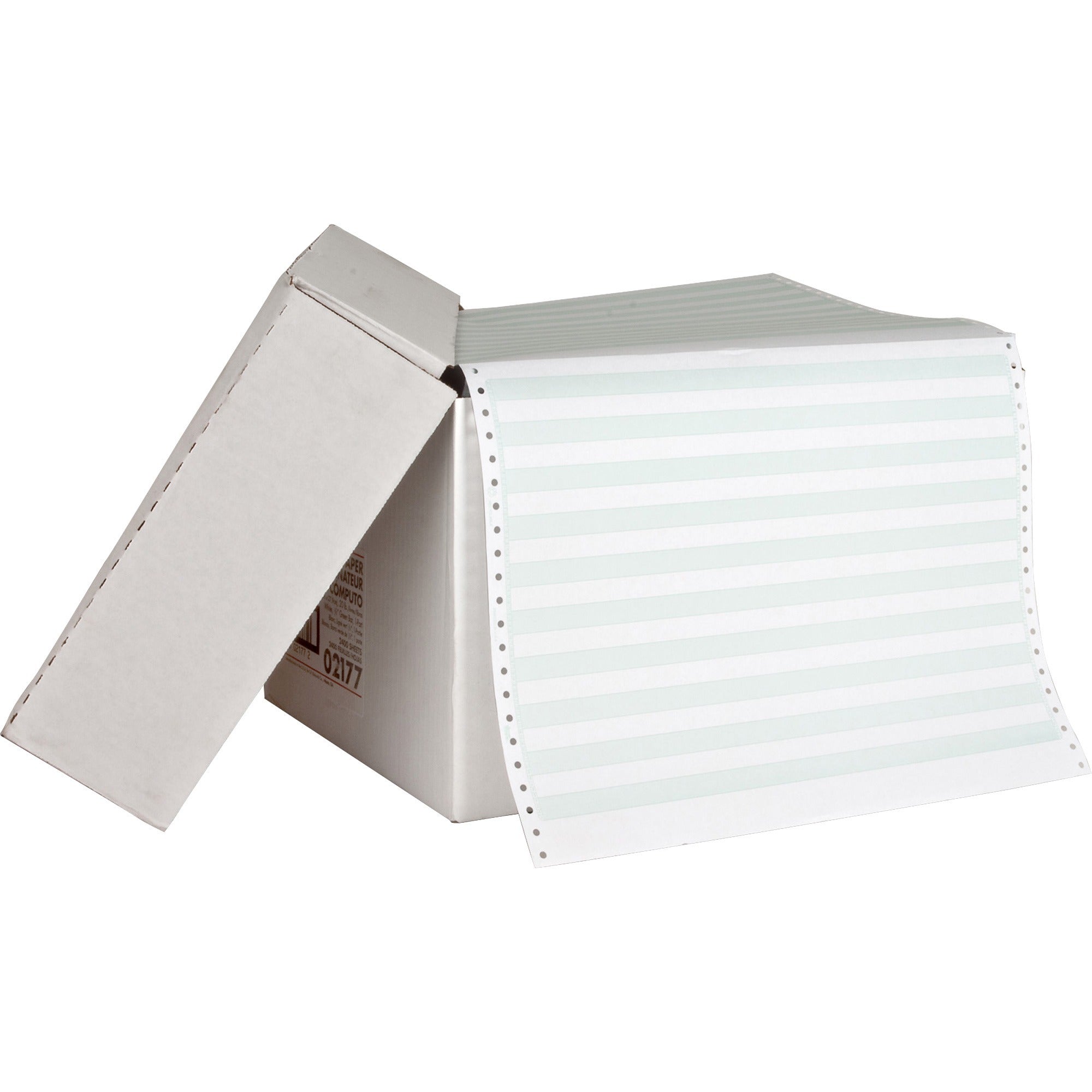 Sparco Continous-form 1/2" Green Bar Computer Paper - 14 7/8" x 11" - 20 lb Basis Weight - 2400 / Carton - Perforated - Green Bar -