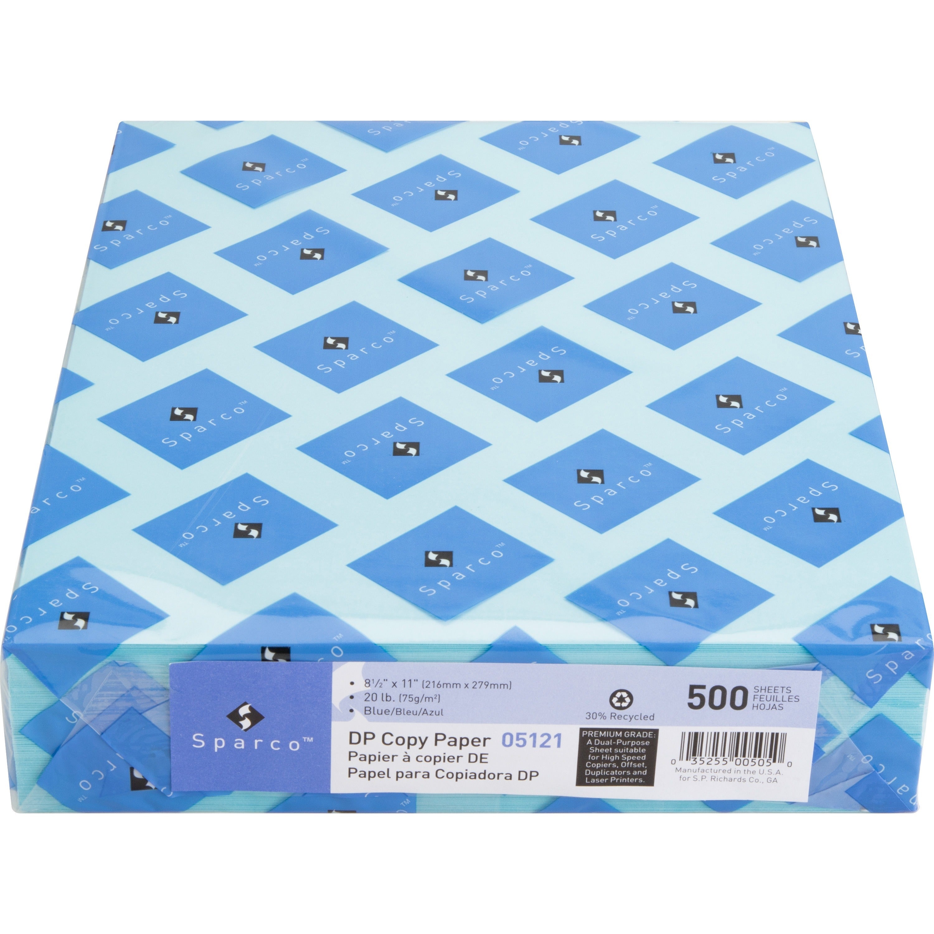 Sparco Premium Copy Paper - Blue - Letter - 8 1/2" x 11" - 20 lb Basis Weight - 500 / Ream - Sustainable Forestry Initiative (SFI) - Lint-free, Acid-free, Archival-safe - Blue -