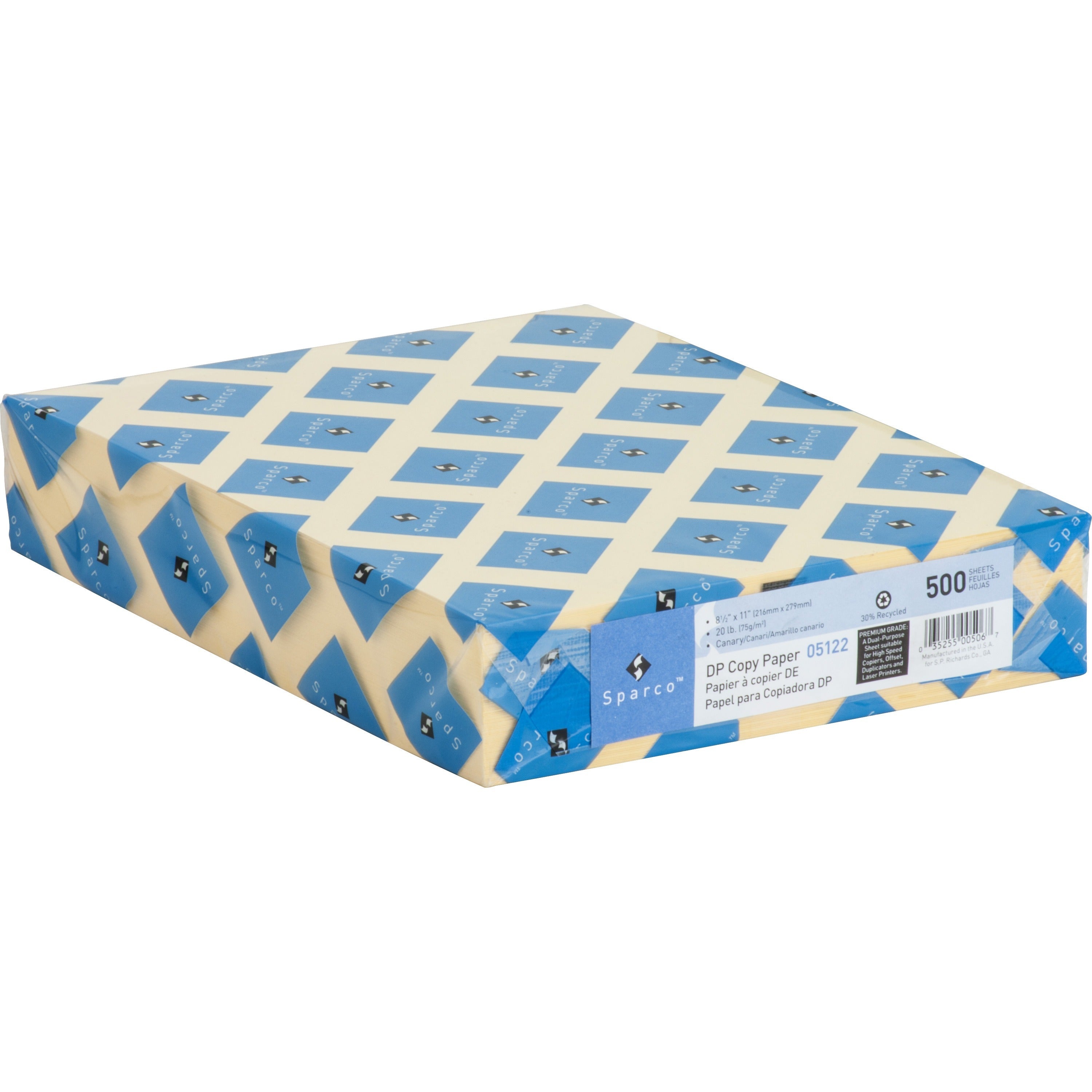 Sparco Premium Copy Paper - Canary - Letter - 8 1/2" x 11" - 20 lb Basis Weight - 500 / Ream - Sustainable Forestry Initiative (SFI) - Lint-free, Archival-safe, Acid-free - Canary -