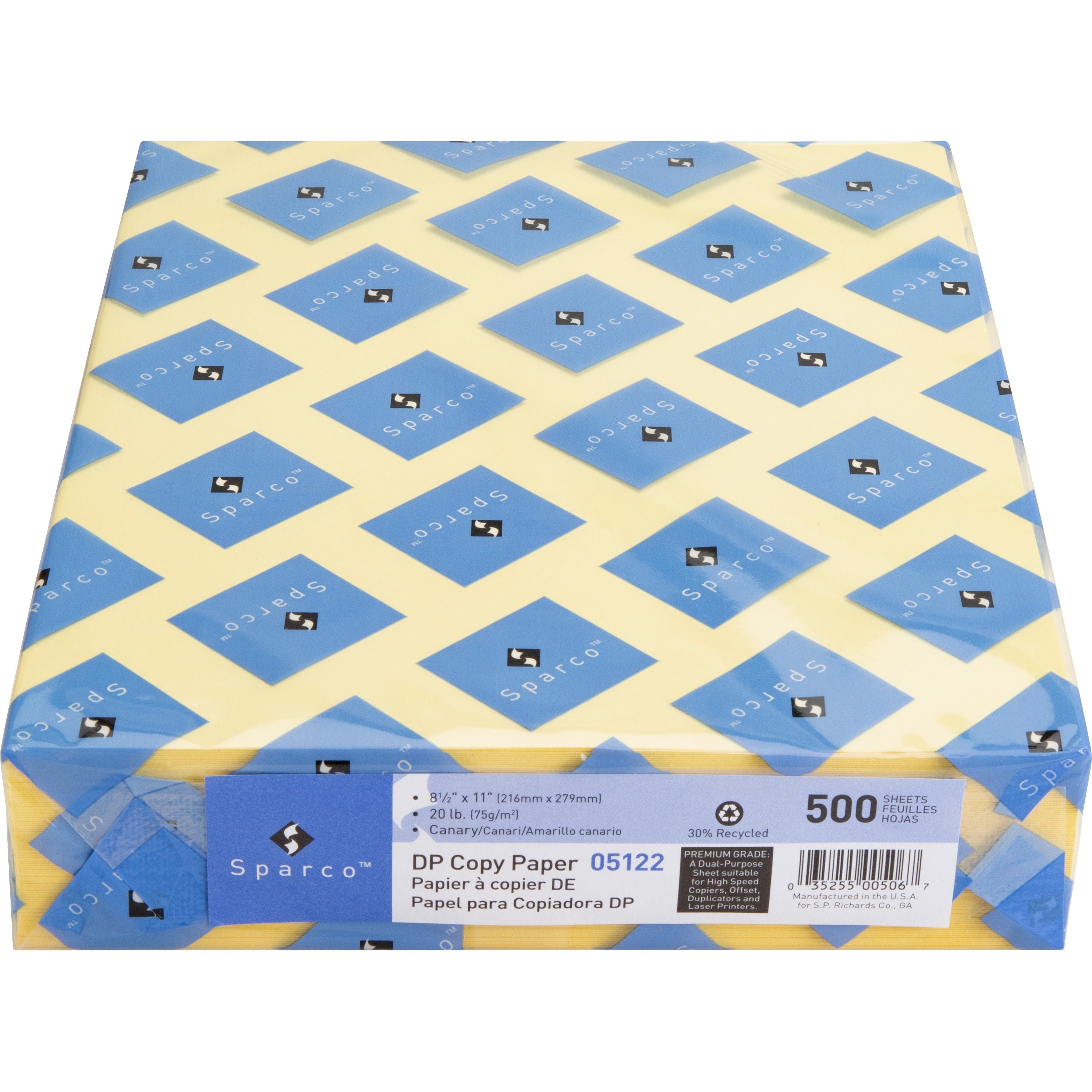 Sparco Premium Copy Paper - Canary - Letter - 8 1/2" x 11" - 20 lb Basis Weight - 500 / Ream - Sustainable Forestry Initiative (SFI) - Lint-free, Archival-safe, Acid-free - Canary -