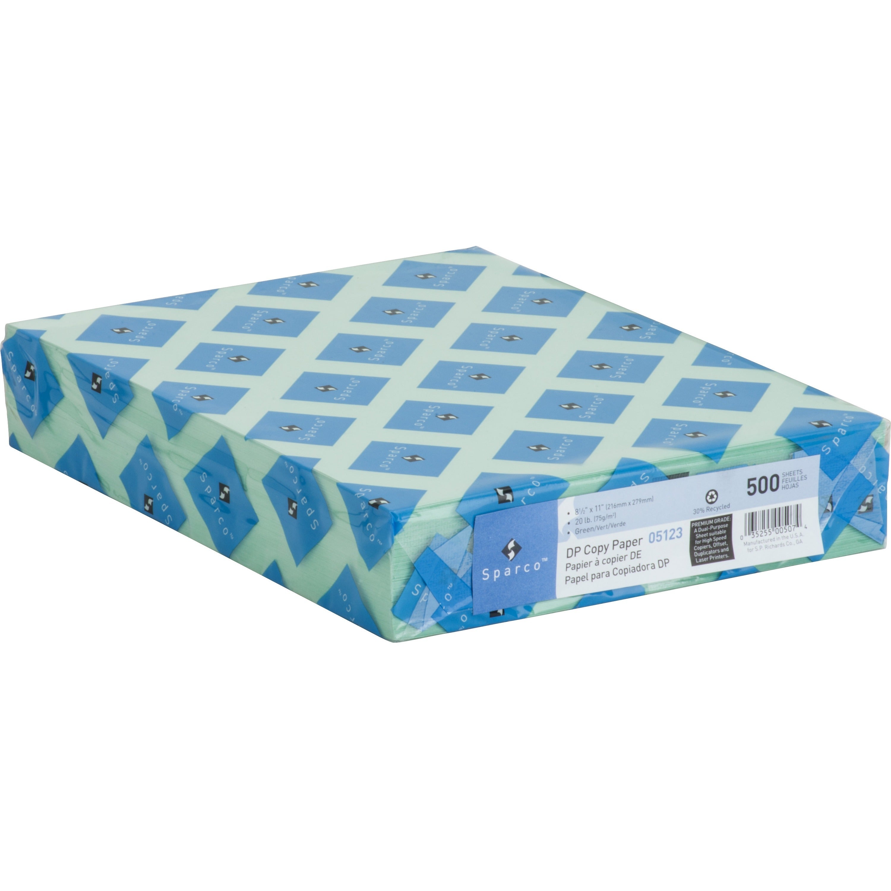 Sparco Premium Copy Paper - Green - Letter - 8 1/2" x 11" - 20 lb Basis Weight - 500 / Ream - Sustainable Forestry Initiative (SFI) - Lint-free, Acid-free, Archival-safe - Green -