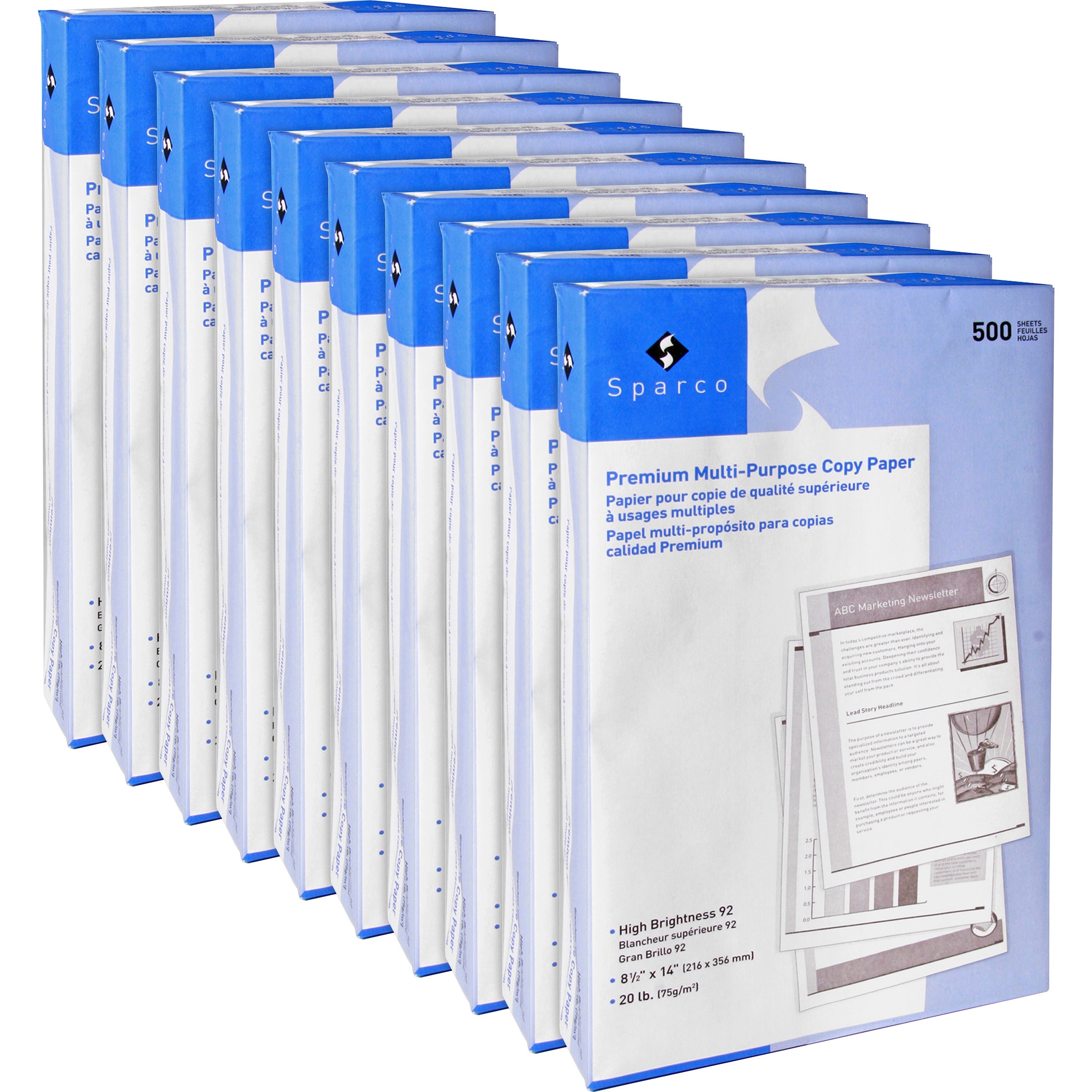 Sparco Multipurpose Copy Paper - 92 Brightness - Legal - 8 1/2" x 14" - 20 lb Basis Weight - 5000 / Carton - Sustainable Forestry Initiative (SFI) - Acid-free - White -