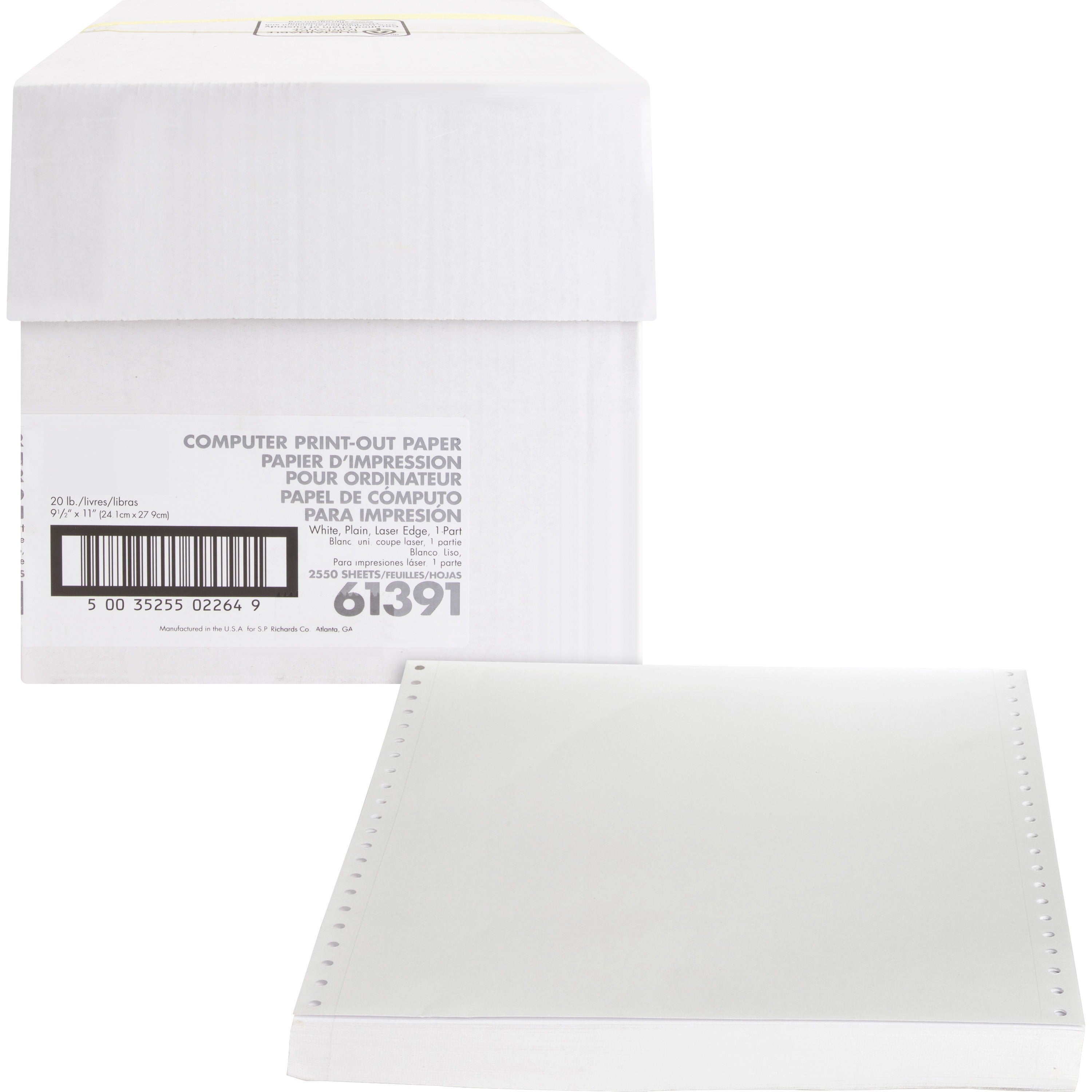 Sparco Perforated Blank Computer Paper - 8 1/2" x 11" - 20 lb Basis Weight - 2550 / Carton - Perforated - White -