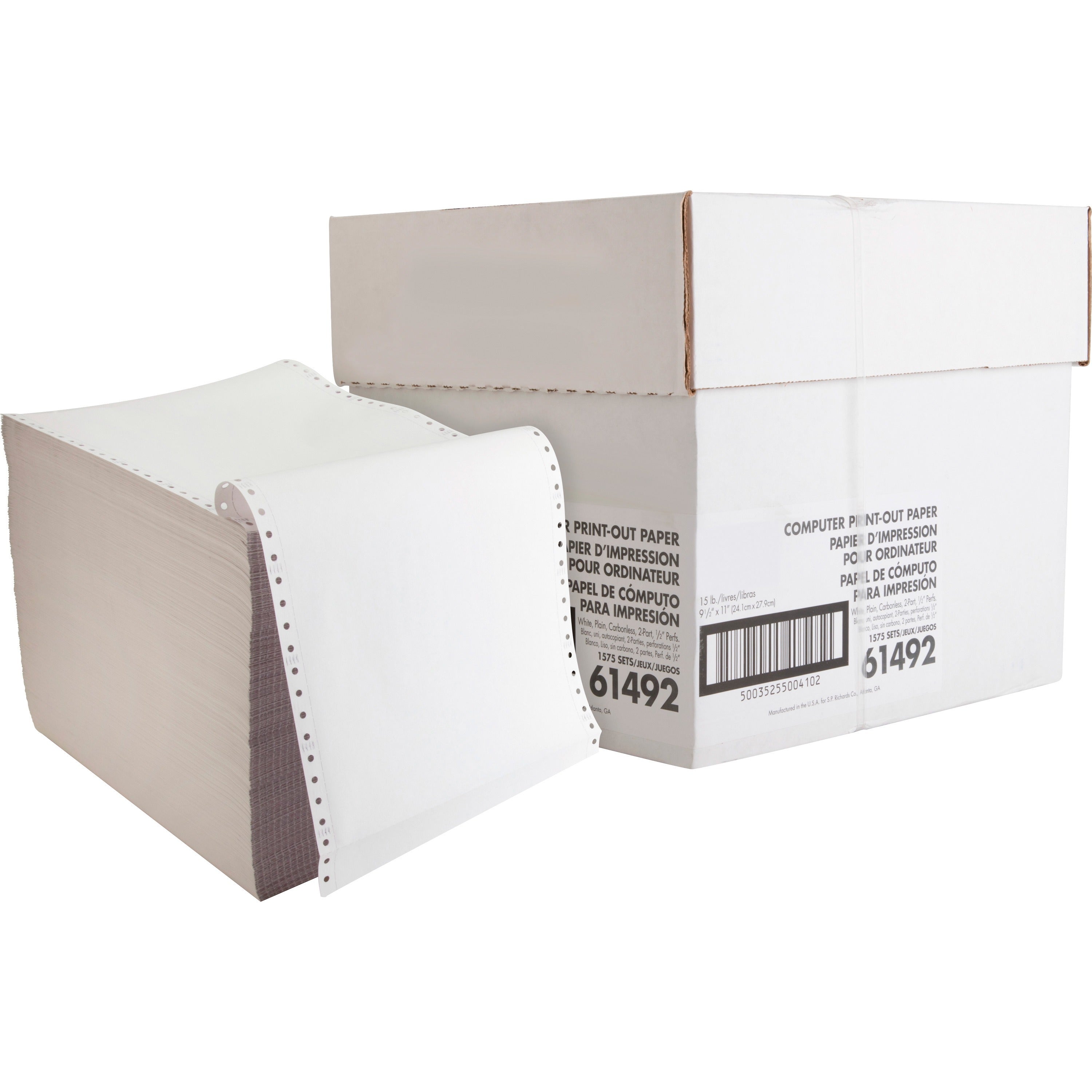 Sparco Blank Perforated Carbonless Paper - Letter - 8 1/2" x 11" - 15 lb Basis Weight - 157 / Carton - Perforated - White -
