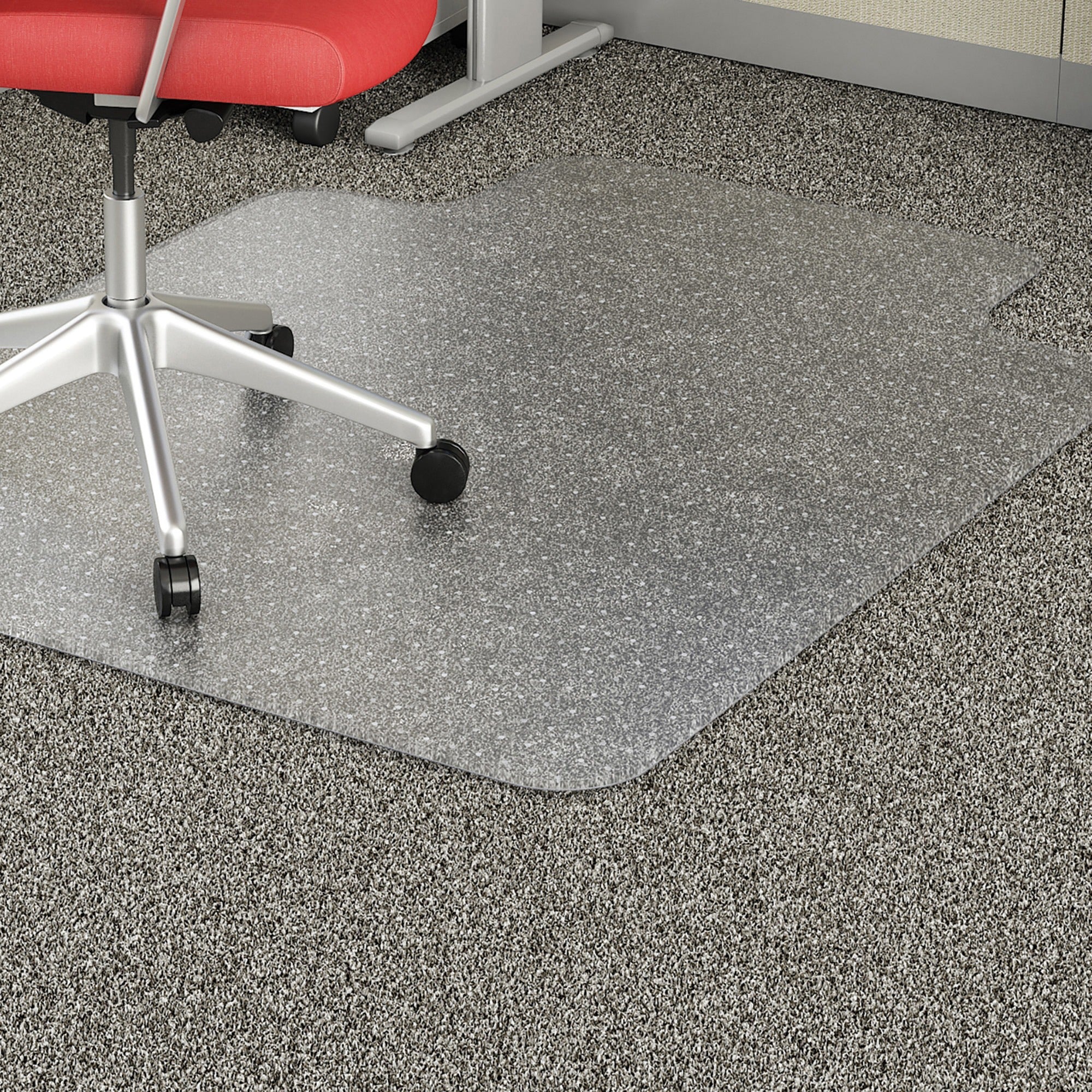 Lorell Low Pile Wide Lip Economy Chairmat - Carpeted Floor - 53" Length x 45" Width x 0.095" Thickness - Lip Size 12" Length x 25" Width - Vinyl - Clear - 1Each -