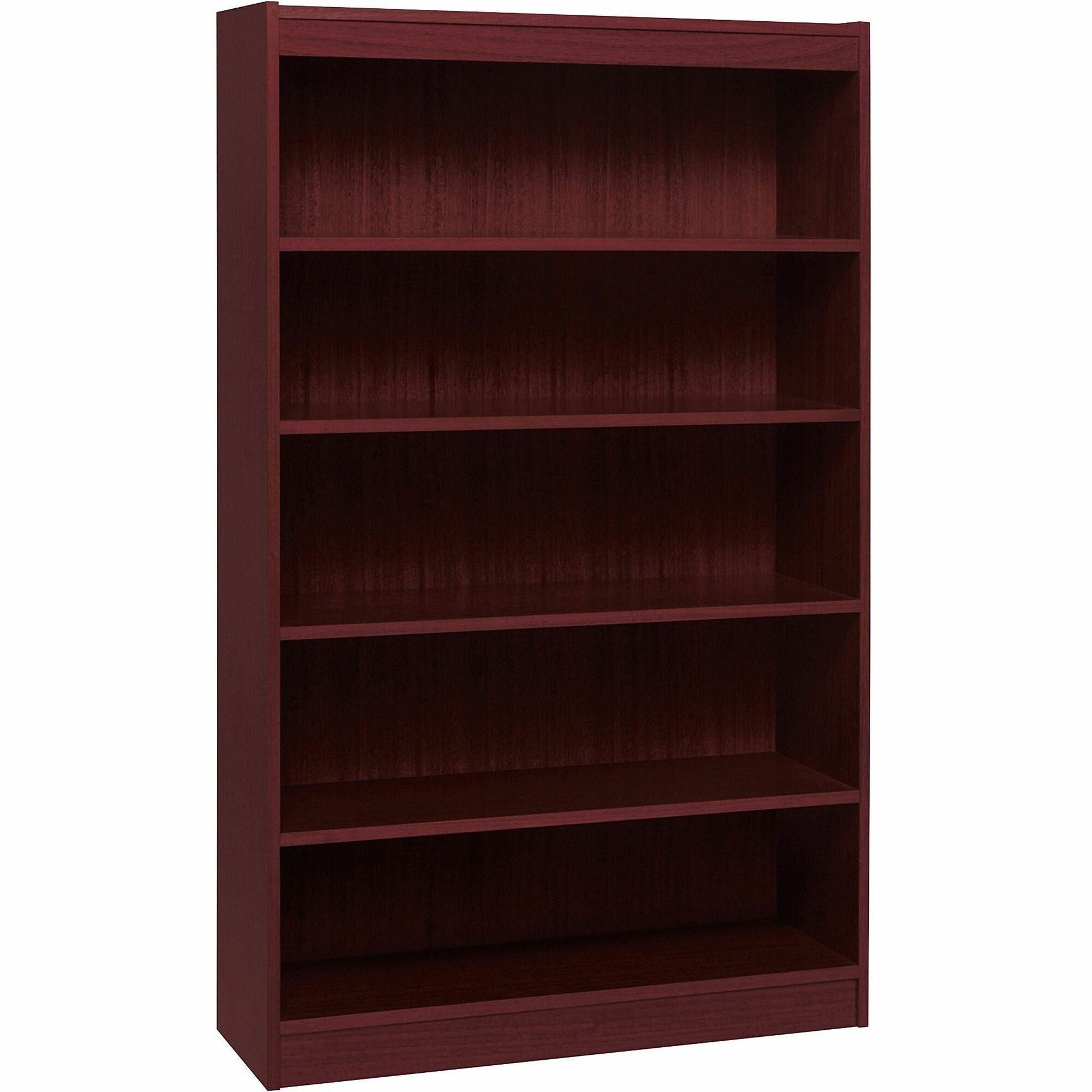 Lorell Panel End Hardwood Veneer Bookcase - 36" x 12" x 60" - 5 x Shelf(ves) - 550 lb Load Capacity - Mahogany - Laminate - Wood - Assembly Required -