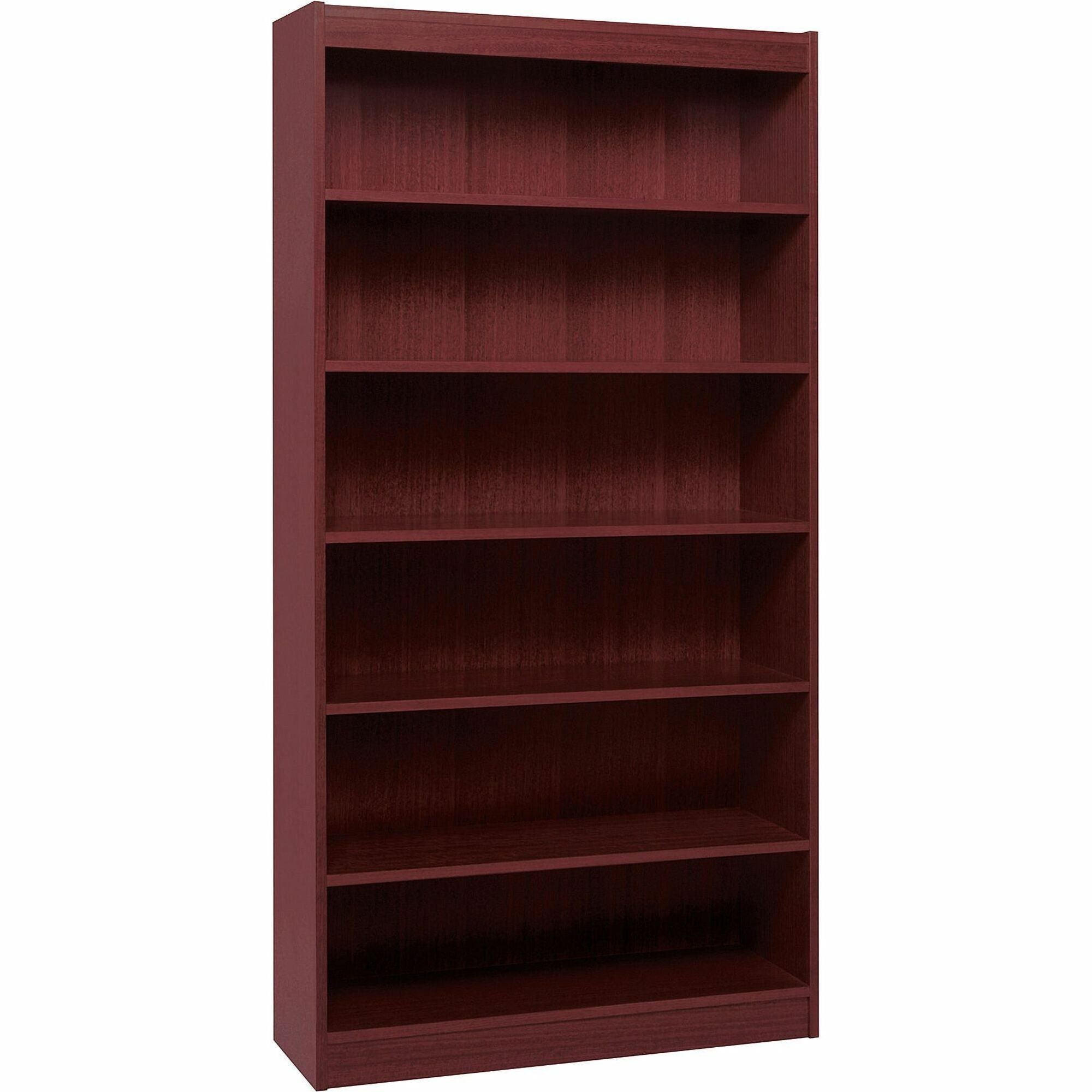 Lorell Panel End Hardwood Veneer Bookcase - 36" x 12" x 72" - 6 x Shelf(ves) - 660 lb Load Capacity - Mahogany - Laminate - Wood - Assembly Required -