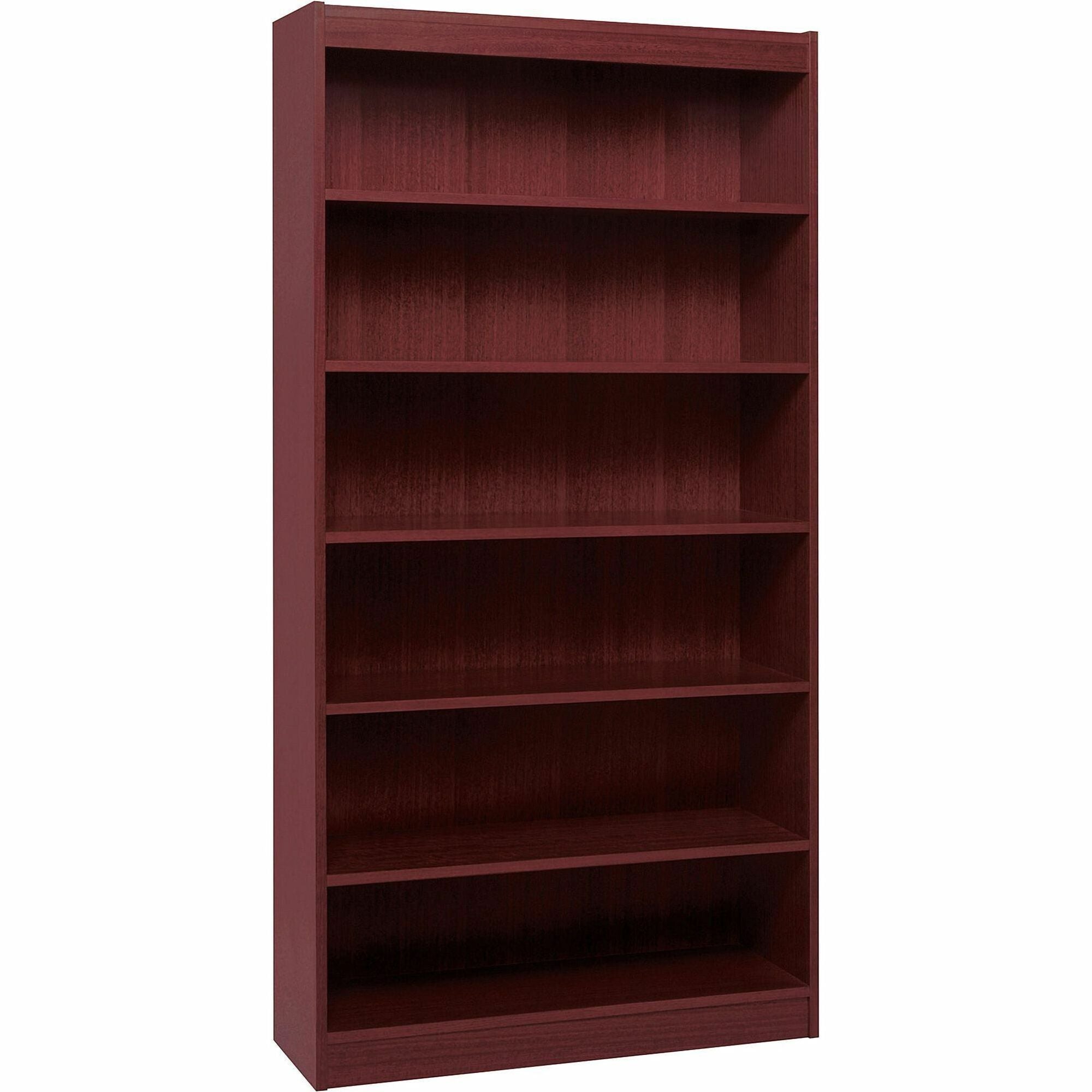 Lorell Panel End Hardwood Veneer Bookcase - 36" x 12" x 84" - 6 x Shelf(ves) - 660 lb Load Capacity - Mahogany - Laminate - Wood - Assembly Required -