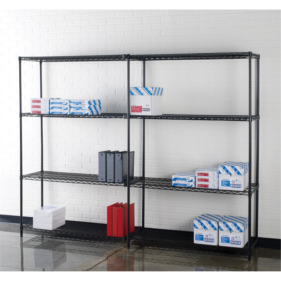 Lorell Industrial Wire Starter Shelving Unit - 48" x 18" x 72" - 4 x Shelf(ves) - 4000 lb Load Capacity - Black - Powder Coated - Steel - Assembly Required -