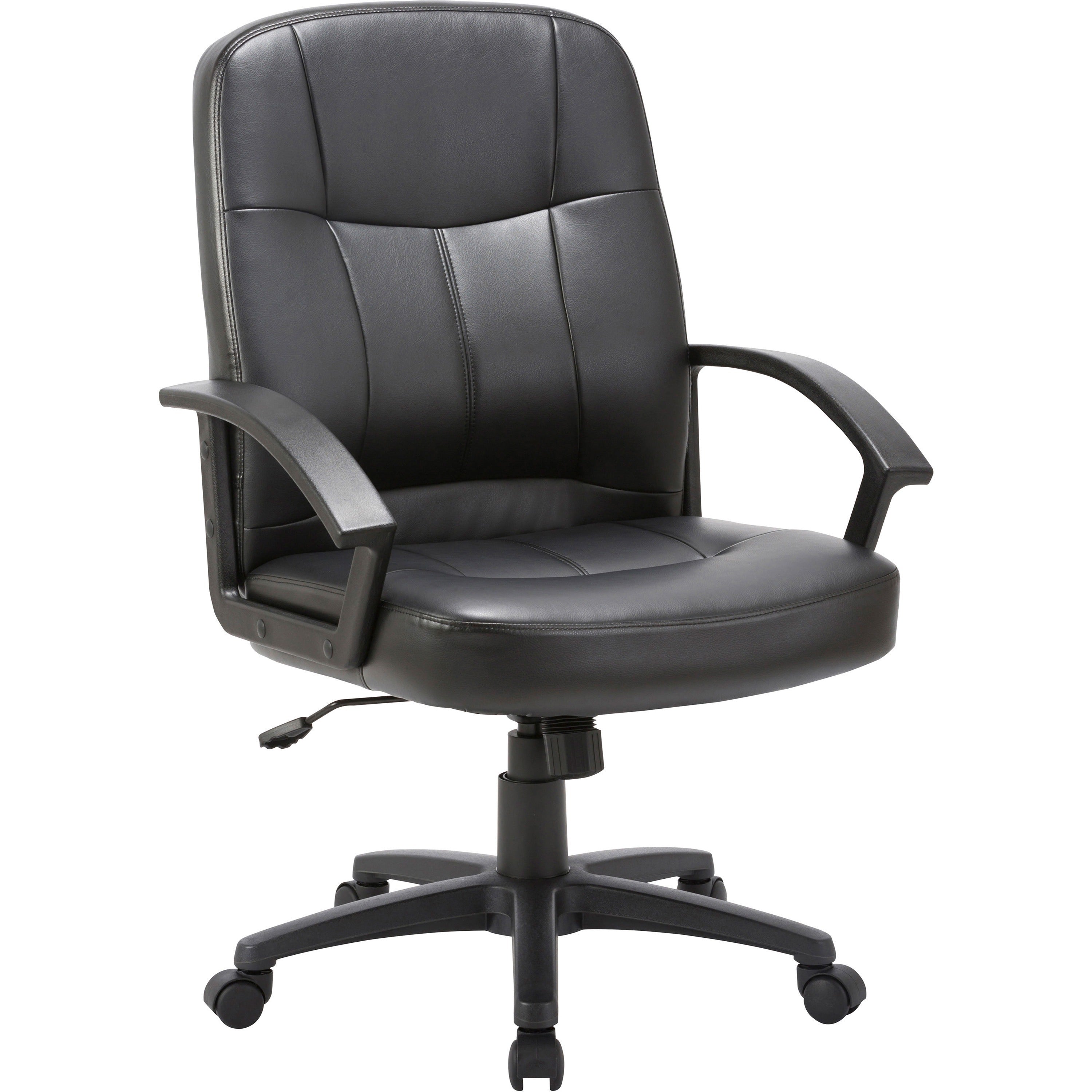 Lorell Chadwick Series Managerial Mid-Back Chair - Black Leather Seat - Black Frame - 5-star Base - Black - 1 Each -