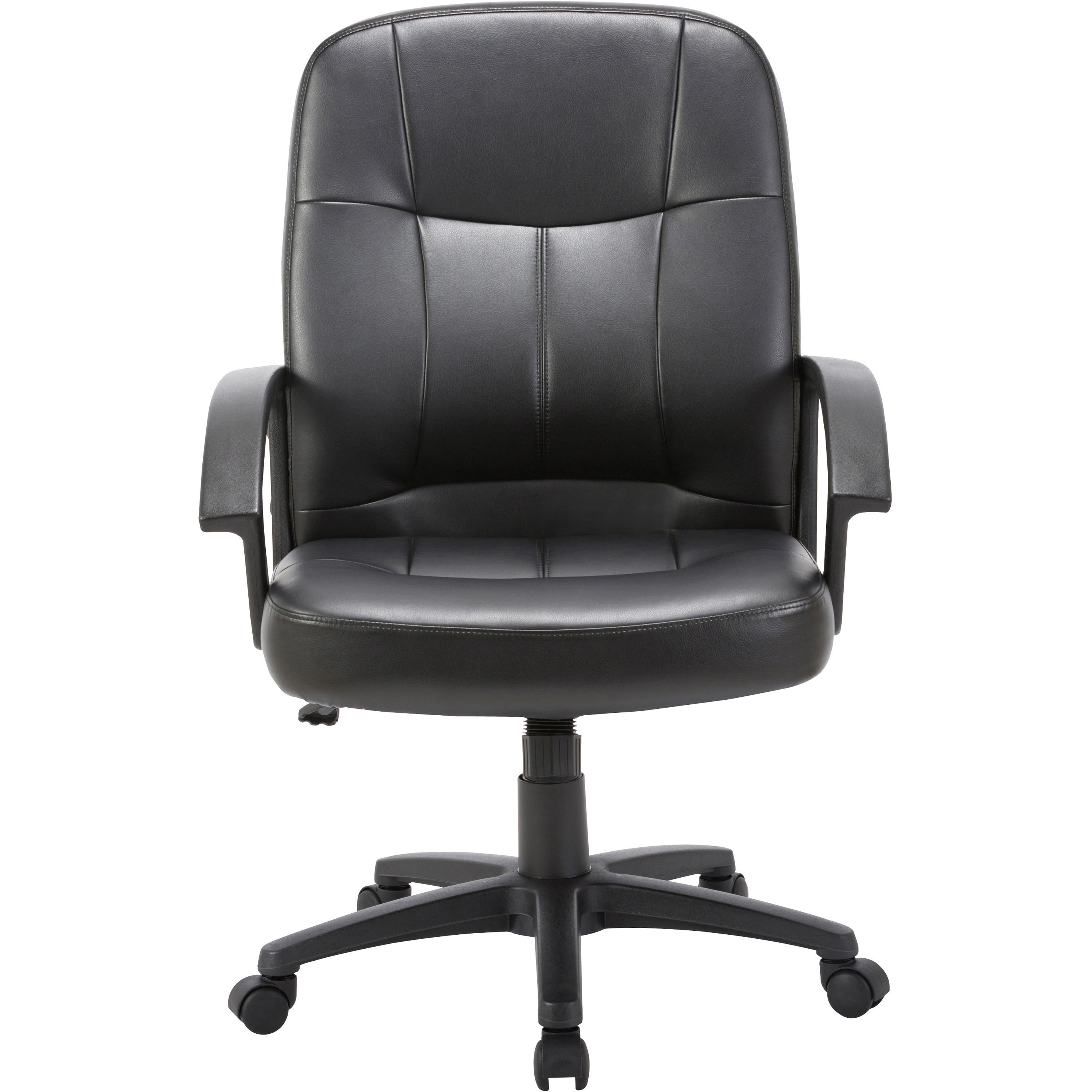 Lorell Chadwick Series Managerial Mid-Back Chair - Black Leather Seat - Black Frame - 5-star Base - Black - 1 Each -