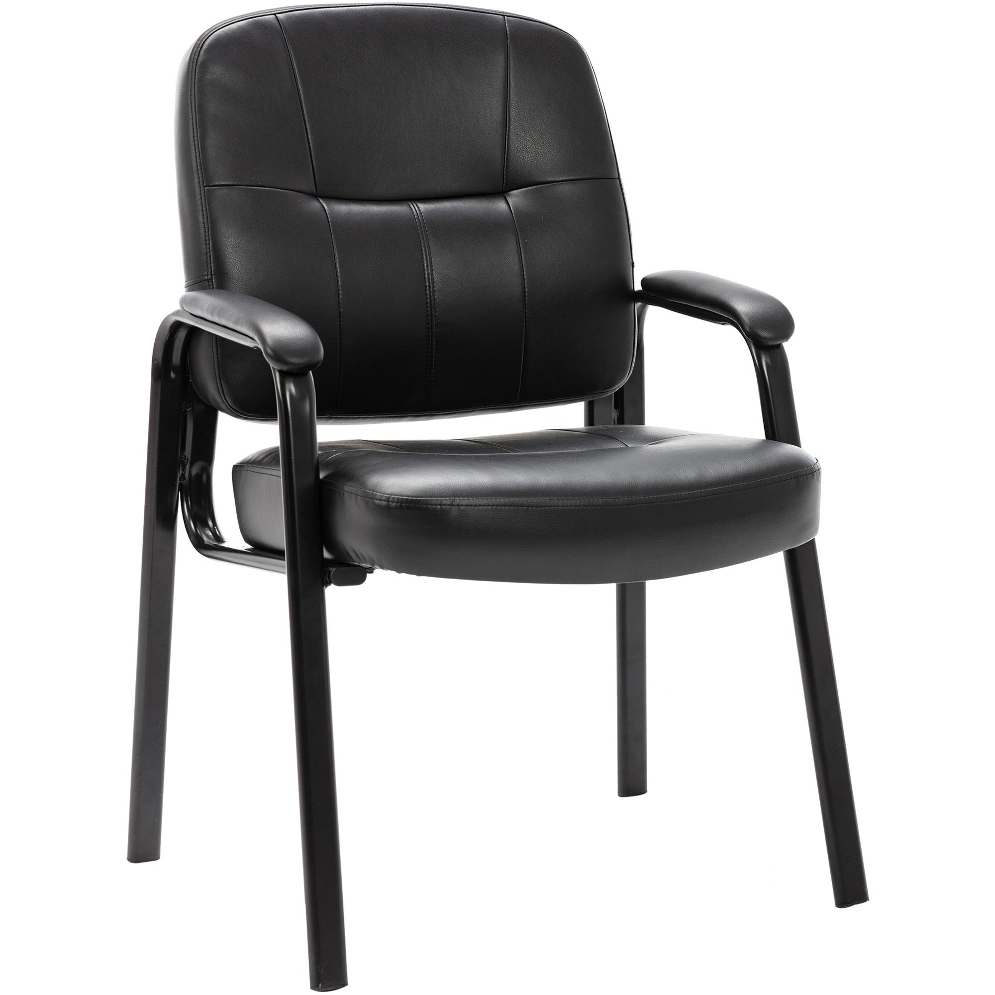 Lorell Chadwick Series Guest Chair - Black Leather Seat - Black Steel Frame - Black - Steel, Leather - 1 Each -