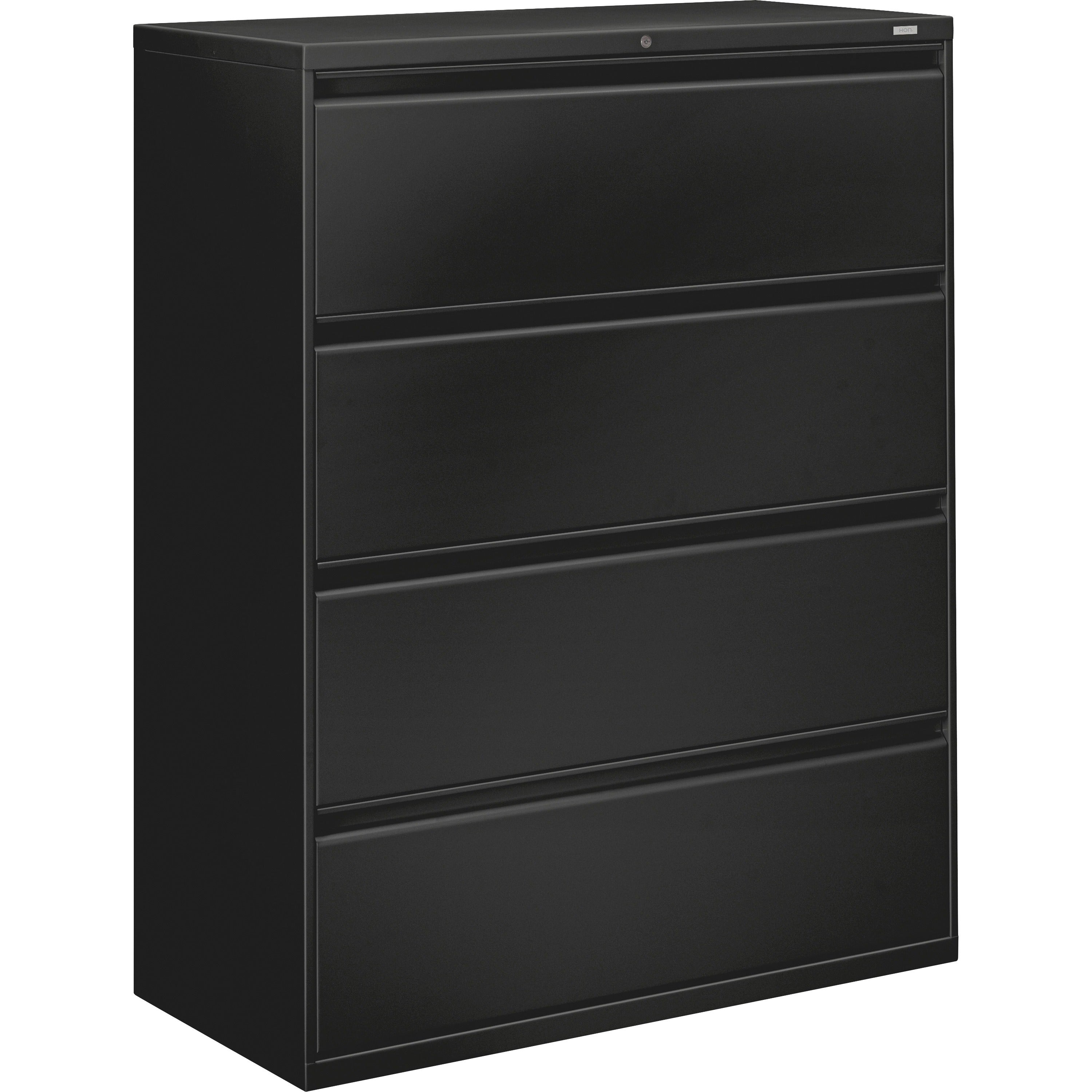 HON 800 Series Full-Pull Locking Lateral File - 4-Drawer - 42" x 19.3" x 53.3" - 4 x Drawer(s) for File - Legal, Letter, A4 - Lateral - Ball-bearing Suspension, Locking System, Hanging Rail, Adjustable Drawer Glide, Tamper Resistant, Welded, Recessed -