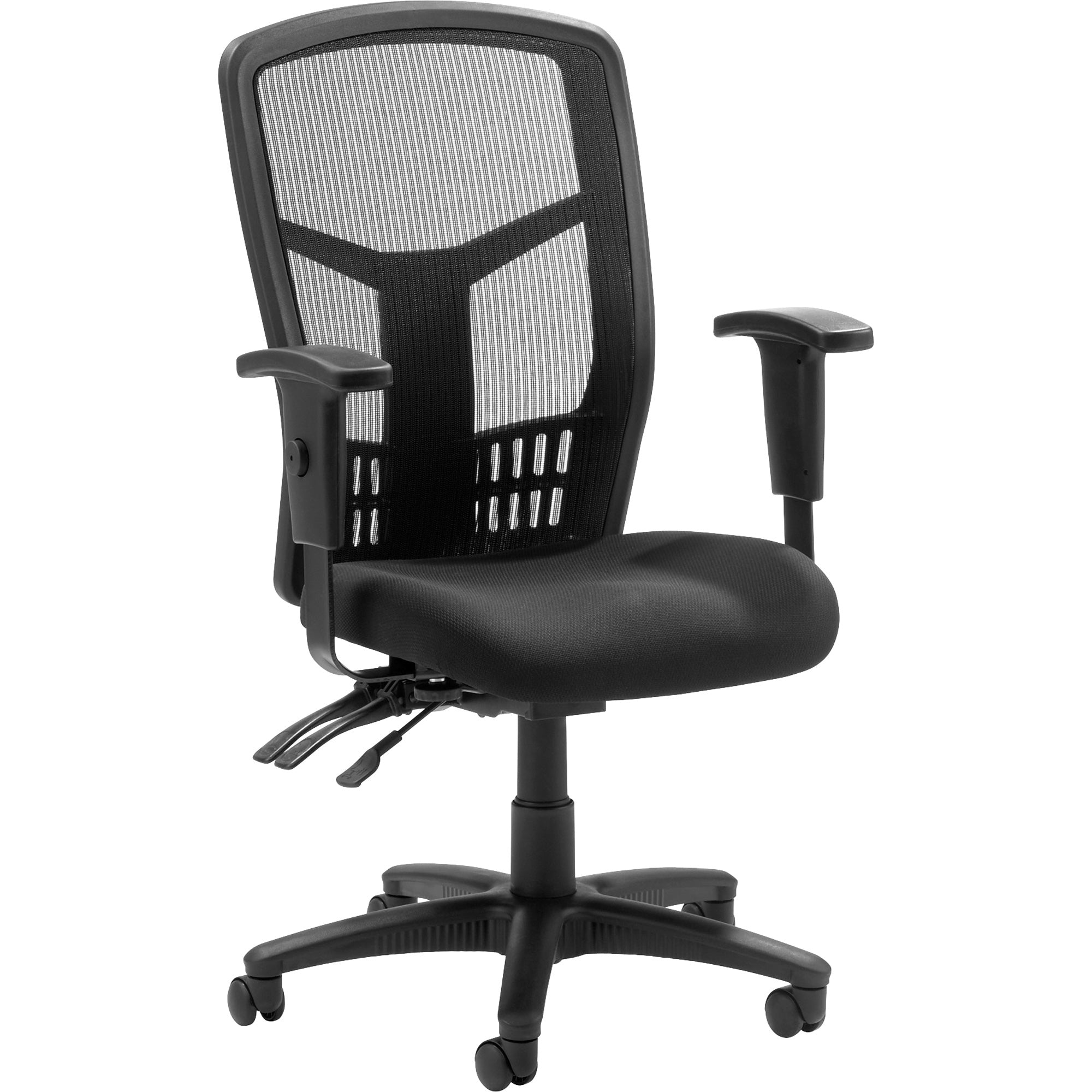 Lorell Executive High-back Mesh Chair - Black Fabric Seat - Black Back - Black Steel, Plastic Frame - High Back - 5-star Base - Armrest - 1 Each -